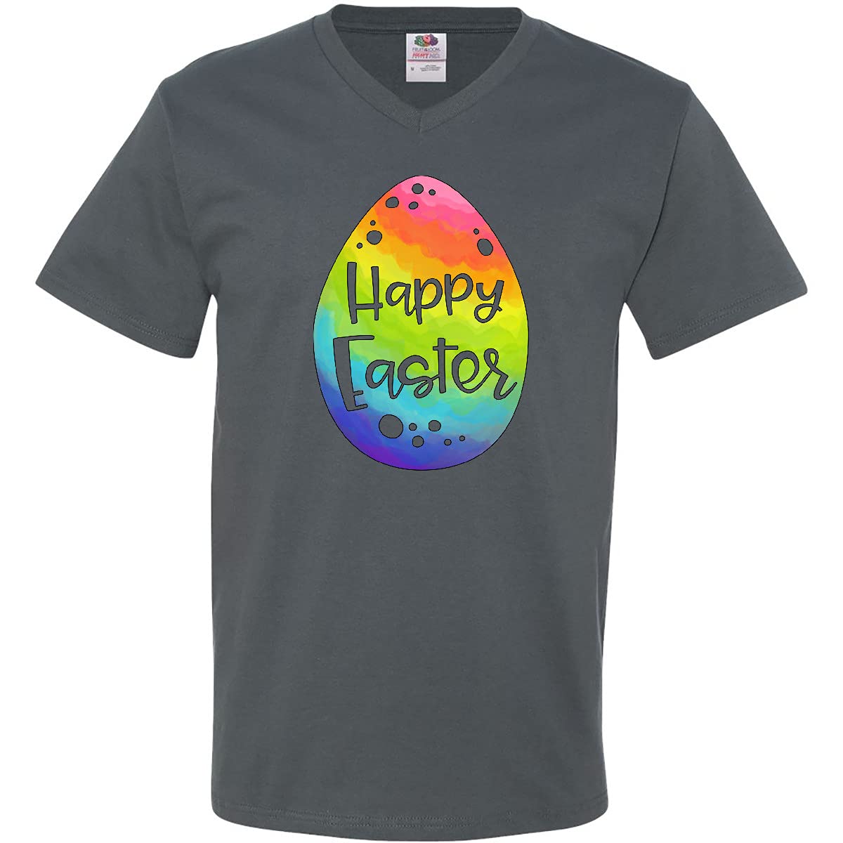 Inktastic Happy Easter Rainbow Easter Egg Men's V-Neck T-Shirt - Fun Easter Gift for Men, Colorful Holiday Tee for Egg Hunts & Spring Celebrations