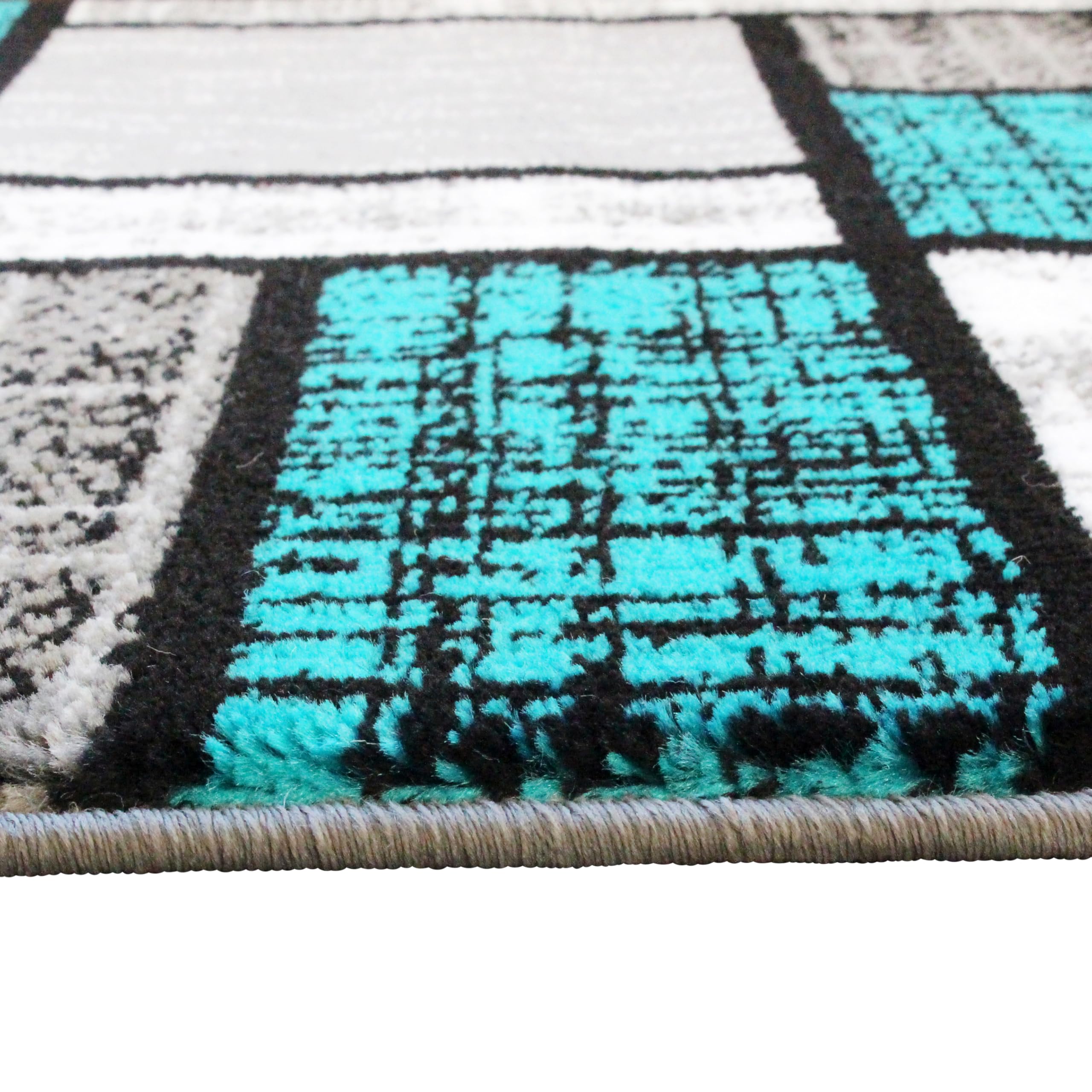 EMMA + OLIVER Modern Geometric Mosaic Accent Rug - 2x7 Feet Turquoise Gray Black White Plush Textured Stain Resistant Jute Backing - Perfect for Living Room, Bedroom or Office Decor