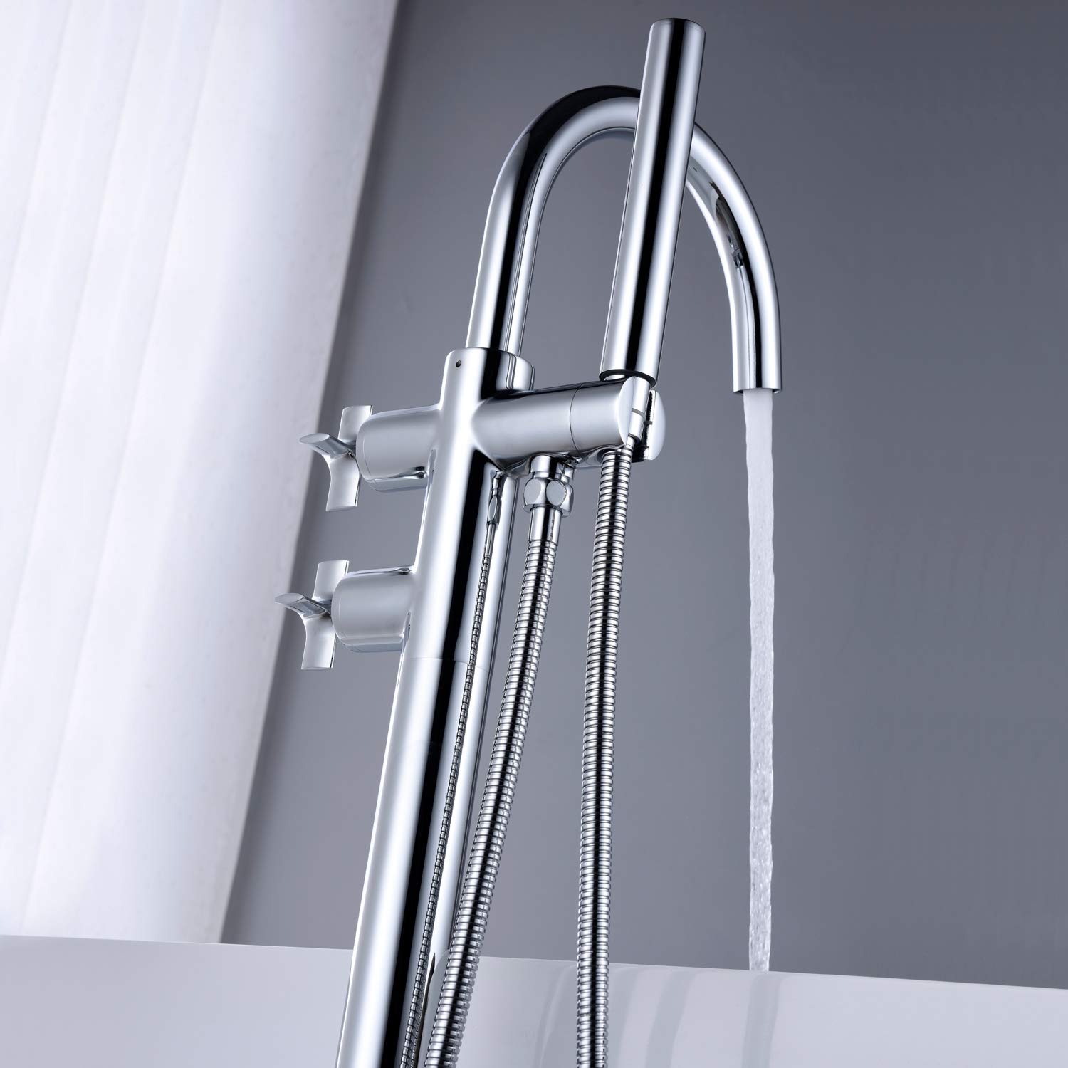 Freestanding Bathtub Faucet with Hand Shower - Chrome Floor Mount Brass Tub Filler for Modern Bathrooms | Perfect for Spa-Like Relaxation & Luxury Bathing Experience
