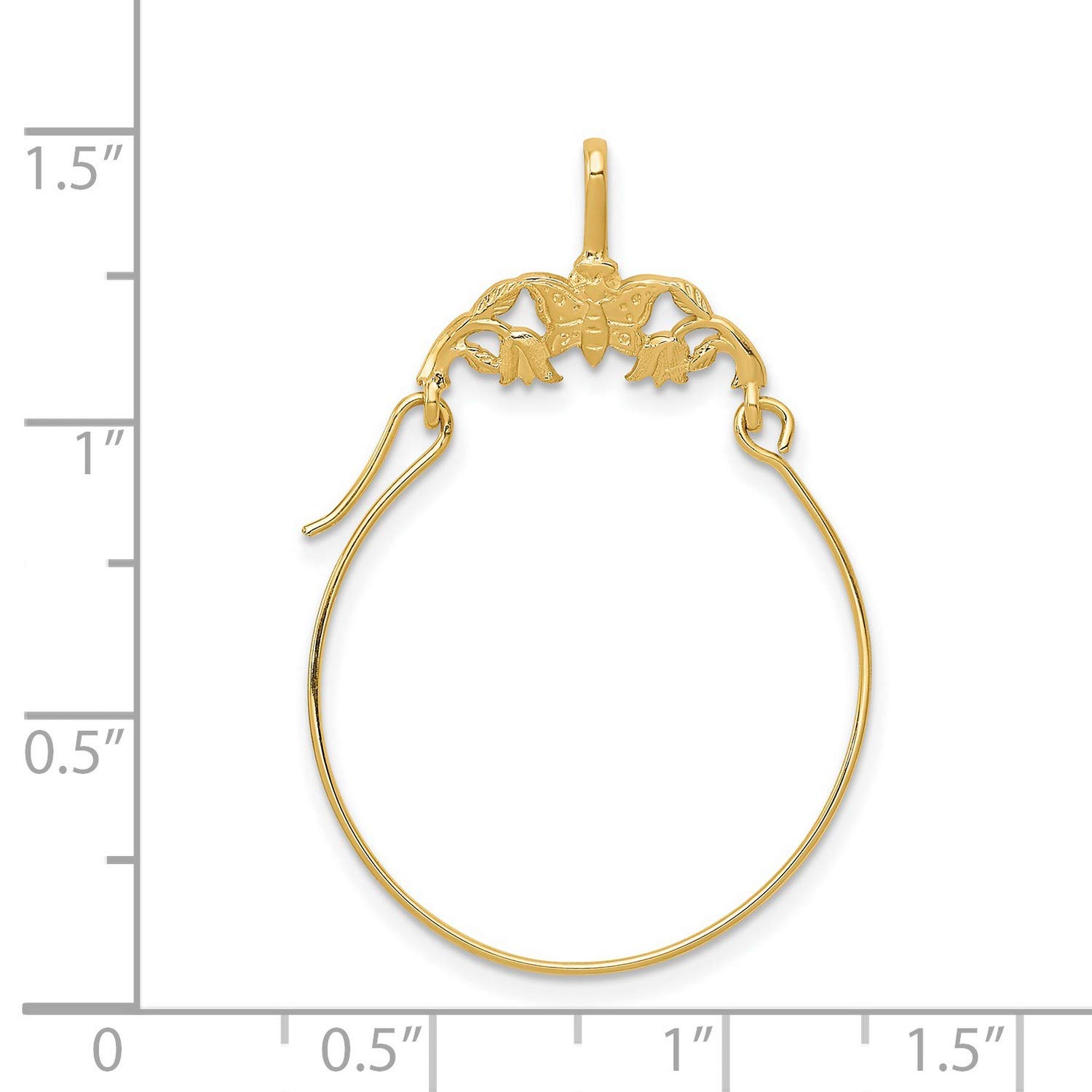14K Yellow Gold Butterfly and Floral Charm Holder - 35mm x 20mm Elegant Jewelry for Necklaces, Bracelets & DIY Crafting