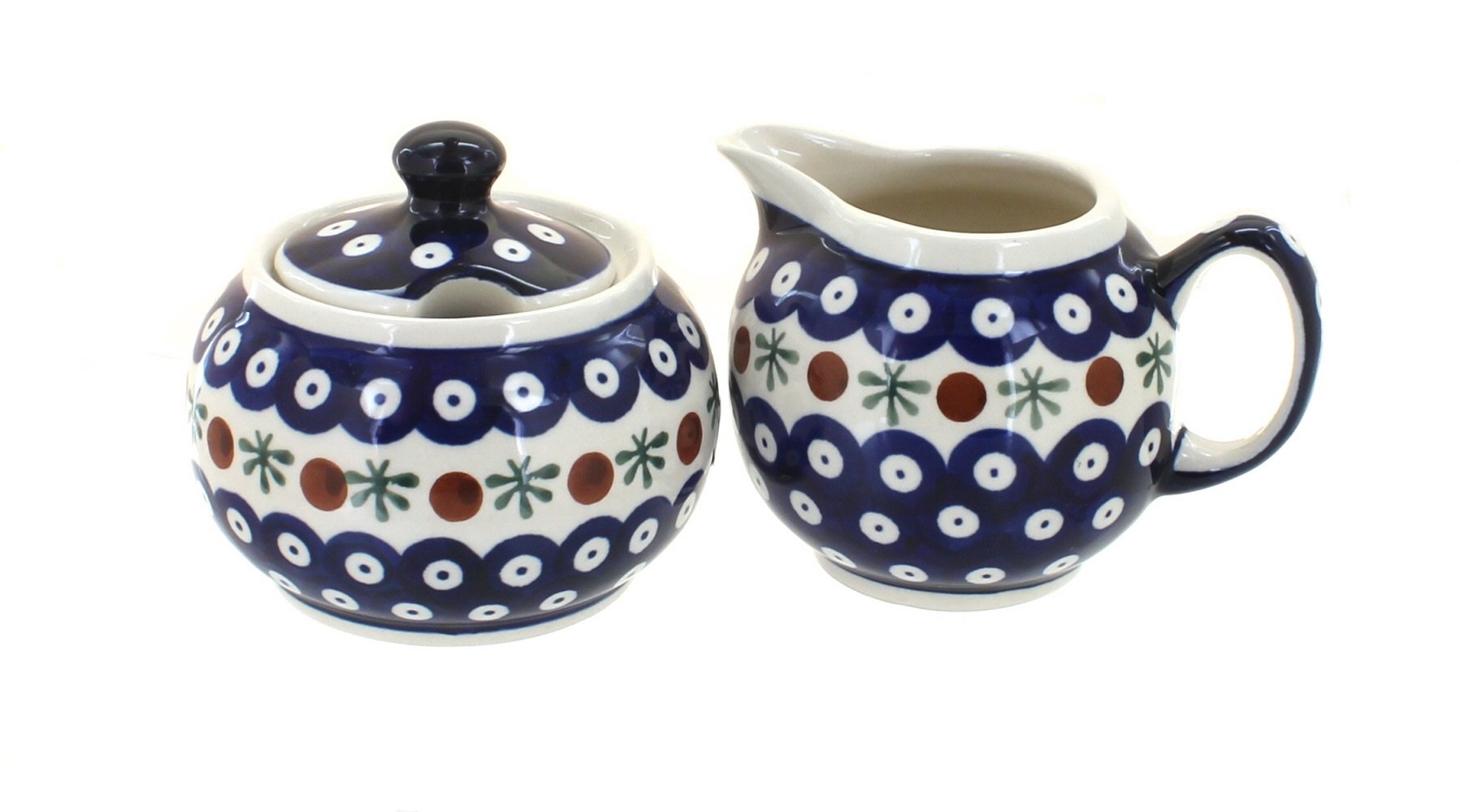 Handmade Blue Rose Polish Pottery Creamer & Sugar Bowl Set - Vintage Floral Ceramic Tea Coffee Accessories for Kitchen, Dining Table & Gift Giving