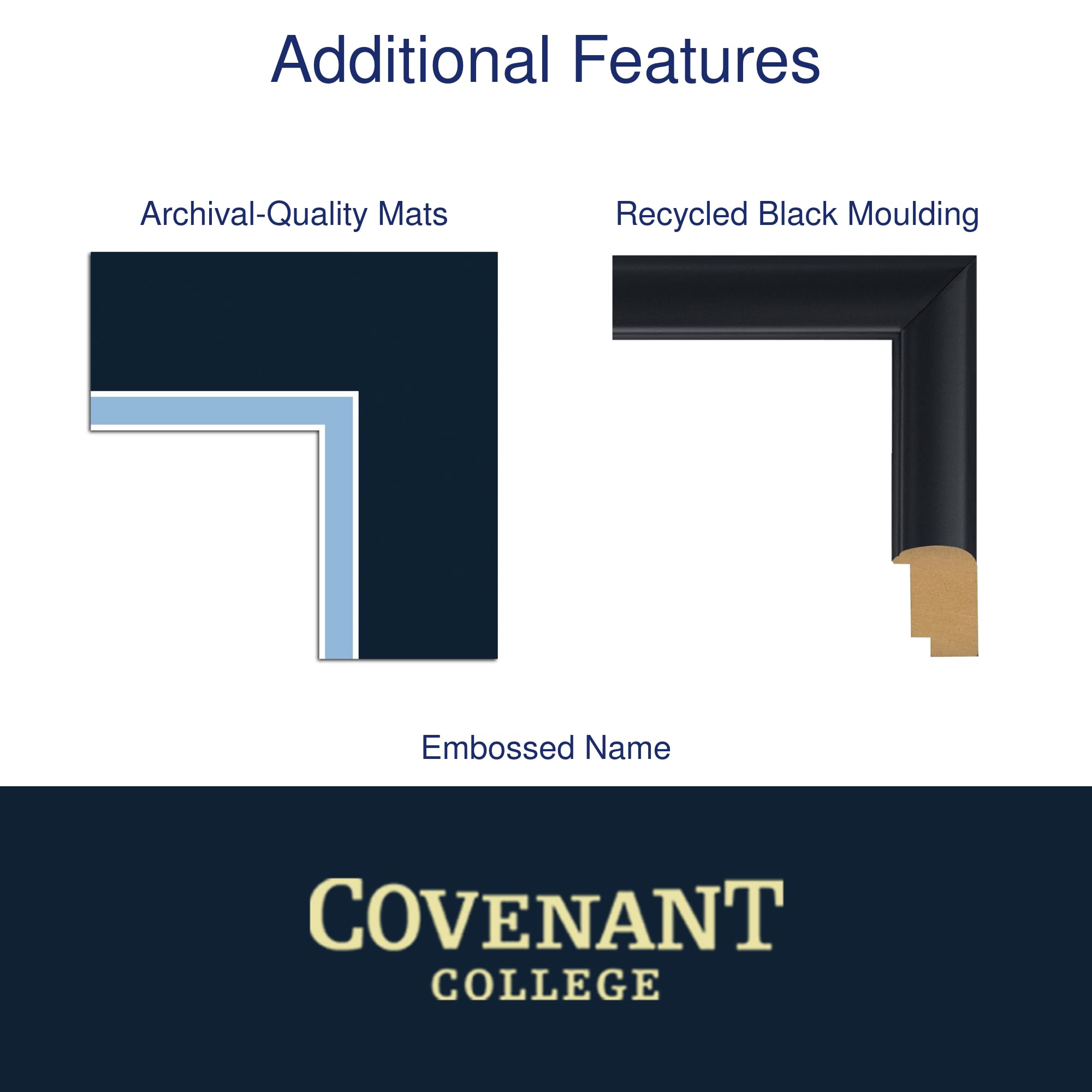 Covenant College Diploma Frame 14x11 Inches - Bachelor's & Master's Degree Display - Gold Embossed Tassel & Cord - Black Moulding with Navy Blue Mat - Perfect for Graduation Gifts, Office Decor & Wall Display
