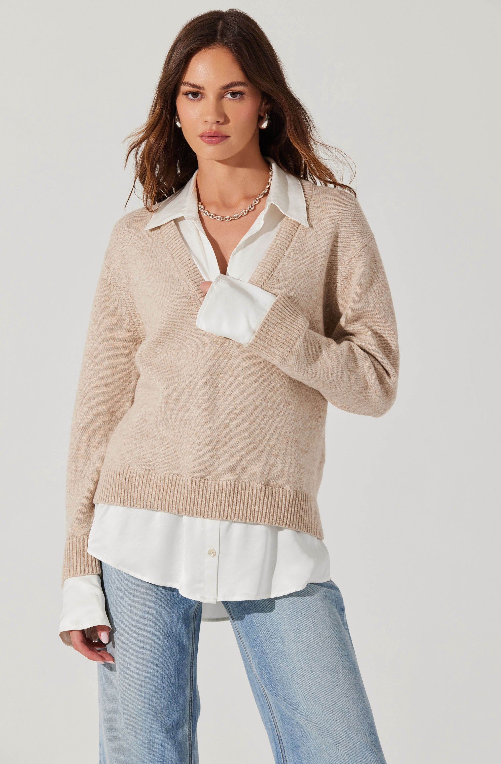 Jianna Mixed Media Layered Sweater for Women - Trendy Knit Pullover with Textured Details | Perfect for Fall Fashion, Office Wear & Casual Outfits
