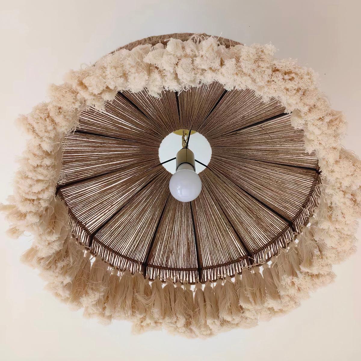 Bohemian Fringe Pendant Lamp - Handmade Rattan Hanging Light Fixture for Living Room, Bedroom, or Patio Decor | Boho Chic Ceiling Lighting for Home & Cafe