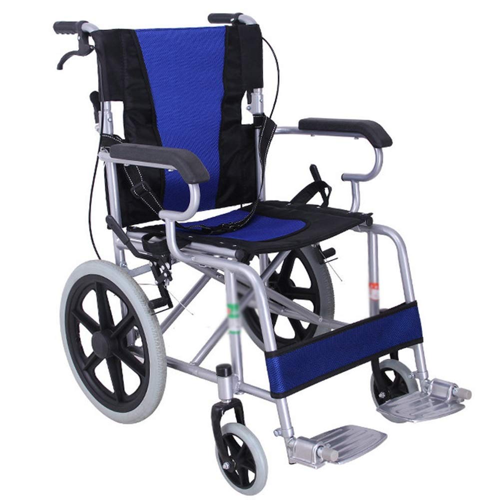 Lightweight Portable Foldable Travel Wheelchair for Adults - Manual Handicapped Wheelchair with Inflatable Solid Tires & Handbrake (Blue, 60x67.5x88cm) - Ideal for Air Travel, Outdoor Activities & Daily Mobility