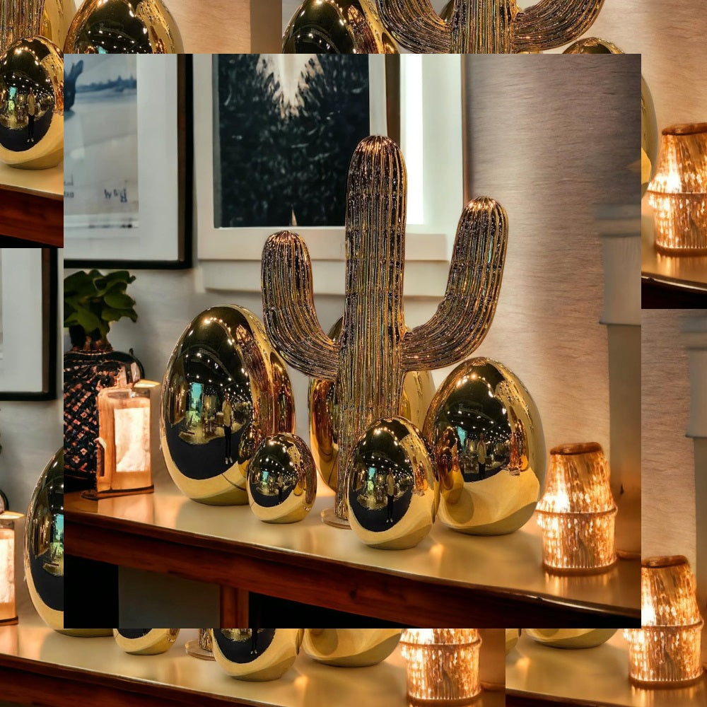 Premium Ceramic Egg Decorations - Chrome Gold Finish - Small Size - Perfect for Easter Decor, Home Centerpieces & Gift Giving