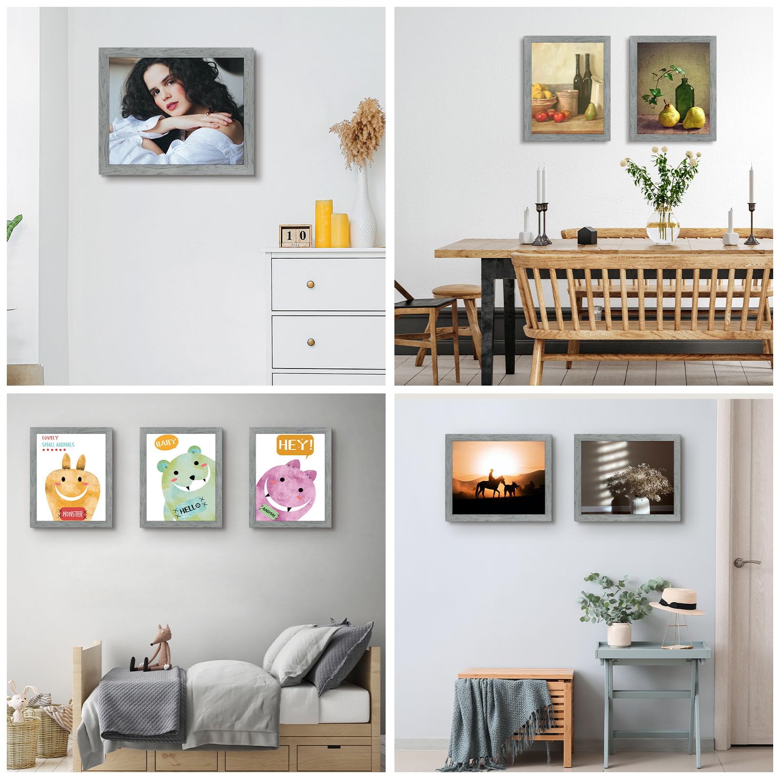 Golden State Art 16x20 Picture Frame Set of 2 - Wood Grain Rustic Wall Photo Frame with Wide Molding & Back Hangers - Perfect for Baby Photos, Wedding Pictures, Family Portraits & Home Decor (Grey) - Ideal for Living Room, Bedroom, Office & Gallery Wall Display
