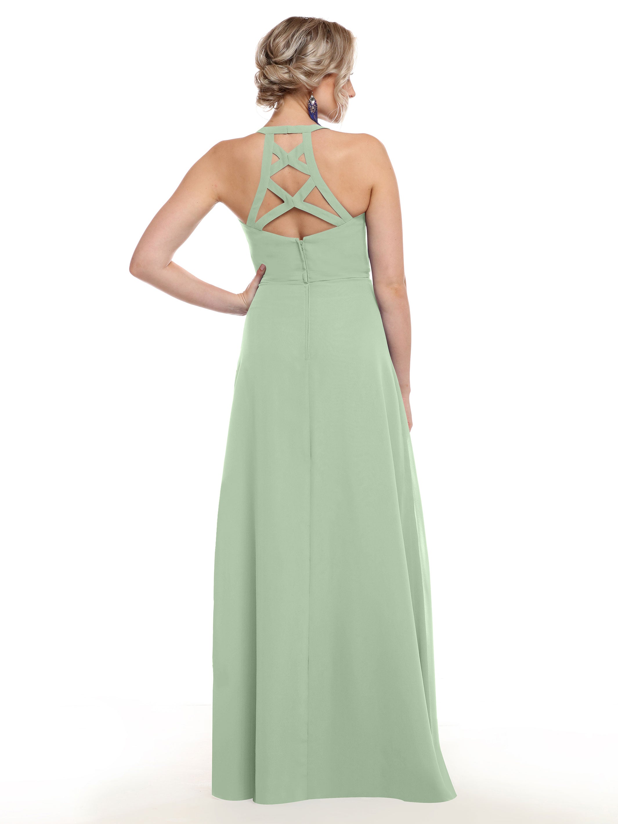 Elegant 80150 Chiffon A-Line Bridesmaid Dress with Plunging V-Neck & Intricate Back Detail - Perfect for Weddings, Formal Events & Special Occasions