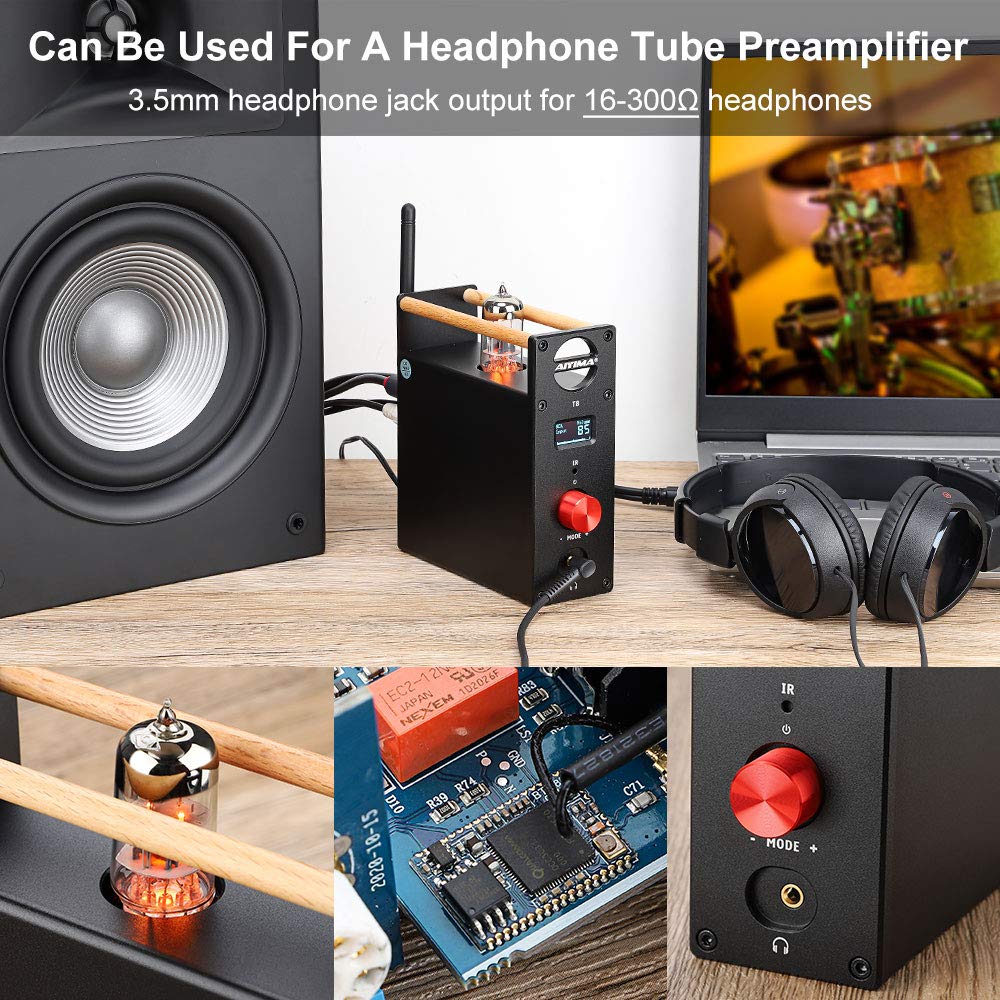 AIYIMA T8 6N3 Tube Preamplifier with Bluetooth 5.0, Hi-Fi Headphone Amp, USB DAC, APTX HD - Wireless Audio Receiver for Home Stereo System, PC & Turntable (Includes Remote Control) - Perfect for Vinyl Enthusiasts & Audiophiles