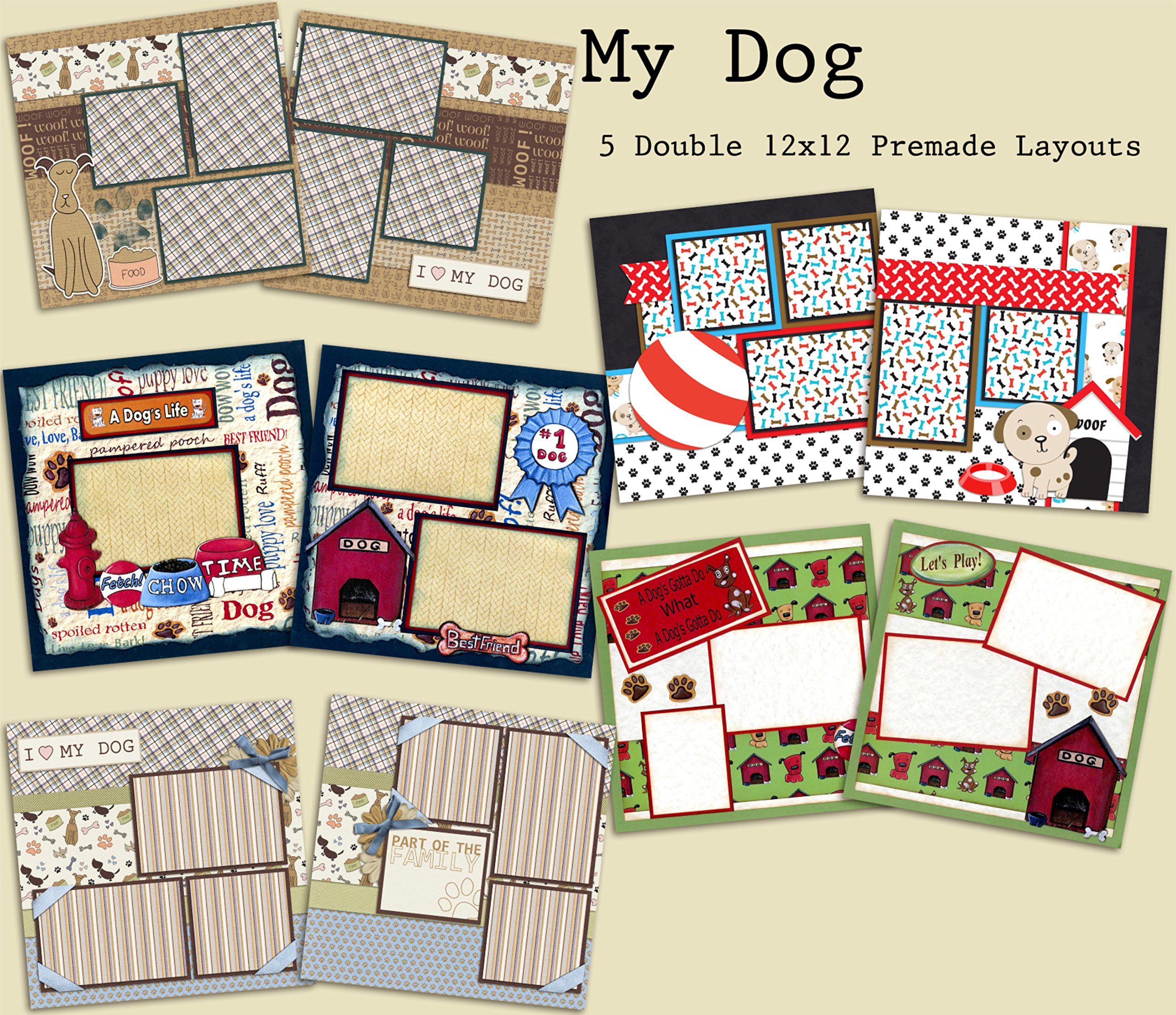 My Dog Scrapbook Set - 5 Double Page Layouts for Pet Memory Keeping | Perfect for Dog Lovers, Puppy Photo Albums & Pet Memorials