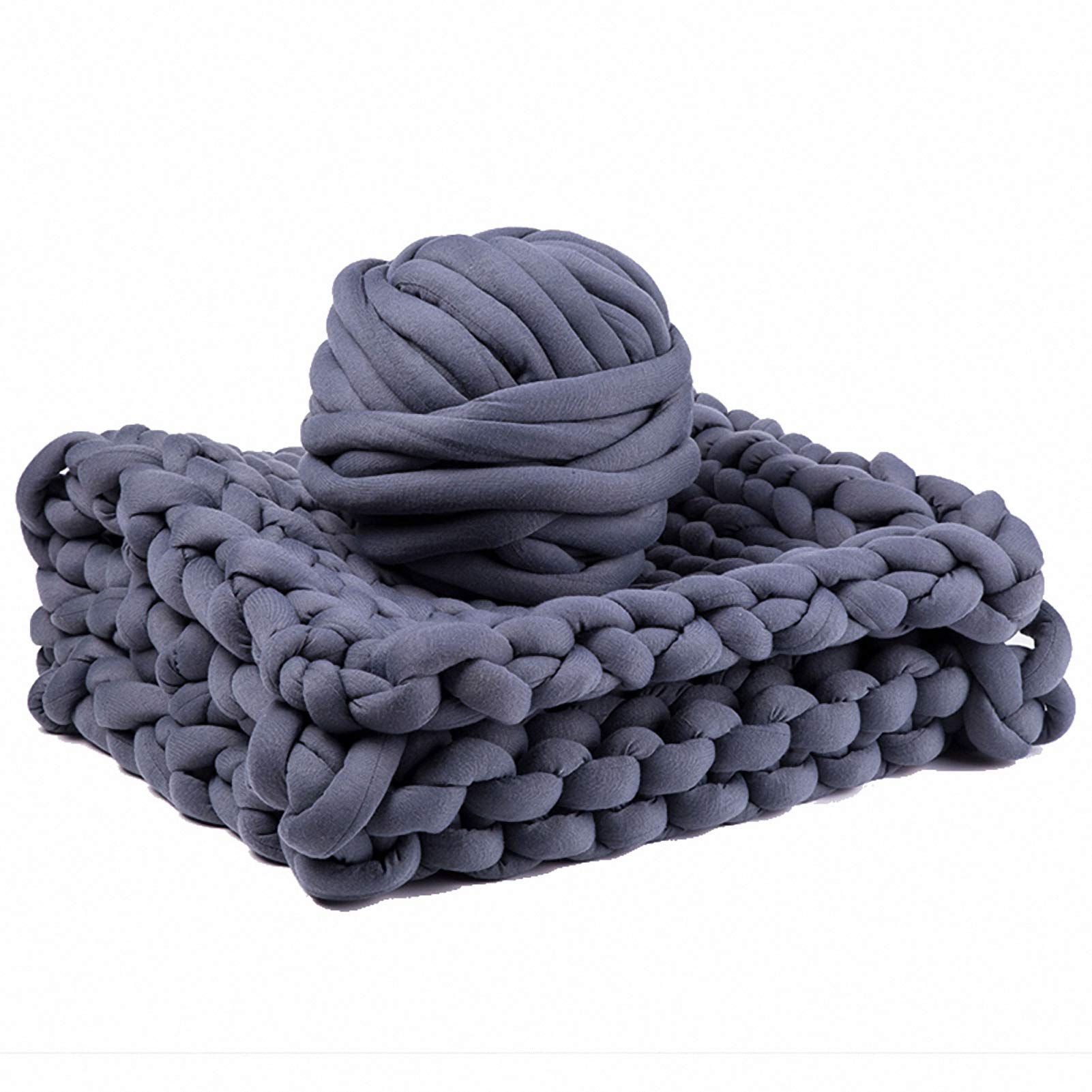 Handmade Chunky Knit Weighted Blanket - 47x59 Inch Oversized Fluffy Cozy Throw for Couch, Bed & Bench - Farmhouse Home Decor Gift for Women - Perfect for Relaxing, Reading & Winter Nights (Dark Gray)