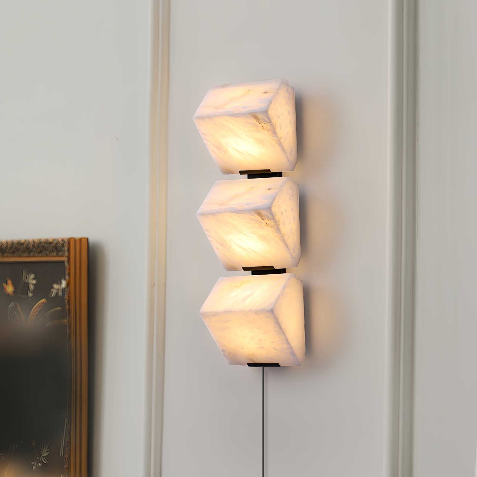 Alabaster Plug-in Wall Lamp for Staircase - Elegant Lighting Fixture for Hallway, Bedroom, and Stairwell Decor