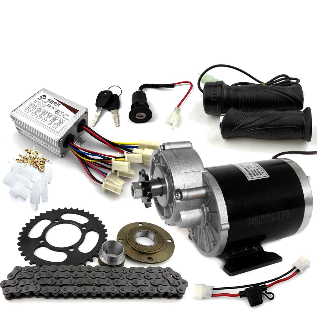 L-faster 24V/36V/48V 450W Electric Rickshaw Motor Kit - DIY 3-Wheel Bicycle Conversion Kit with Brushed DC Motor & Gearbox (24V Standard Kit) - Perfect for Eco-Friendly Commuting, Cargo Transport & Urban Mobility Solutions