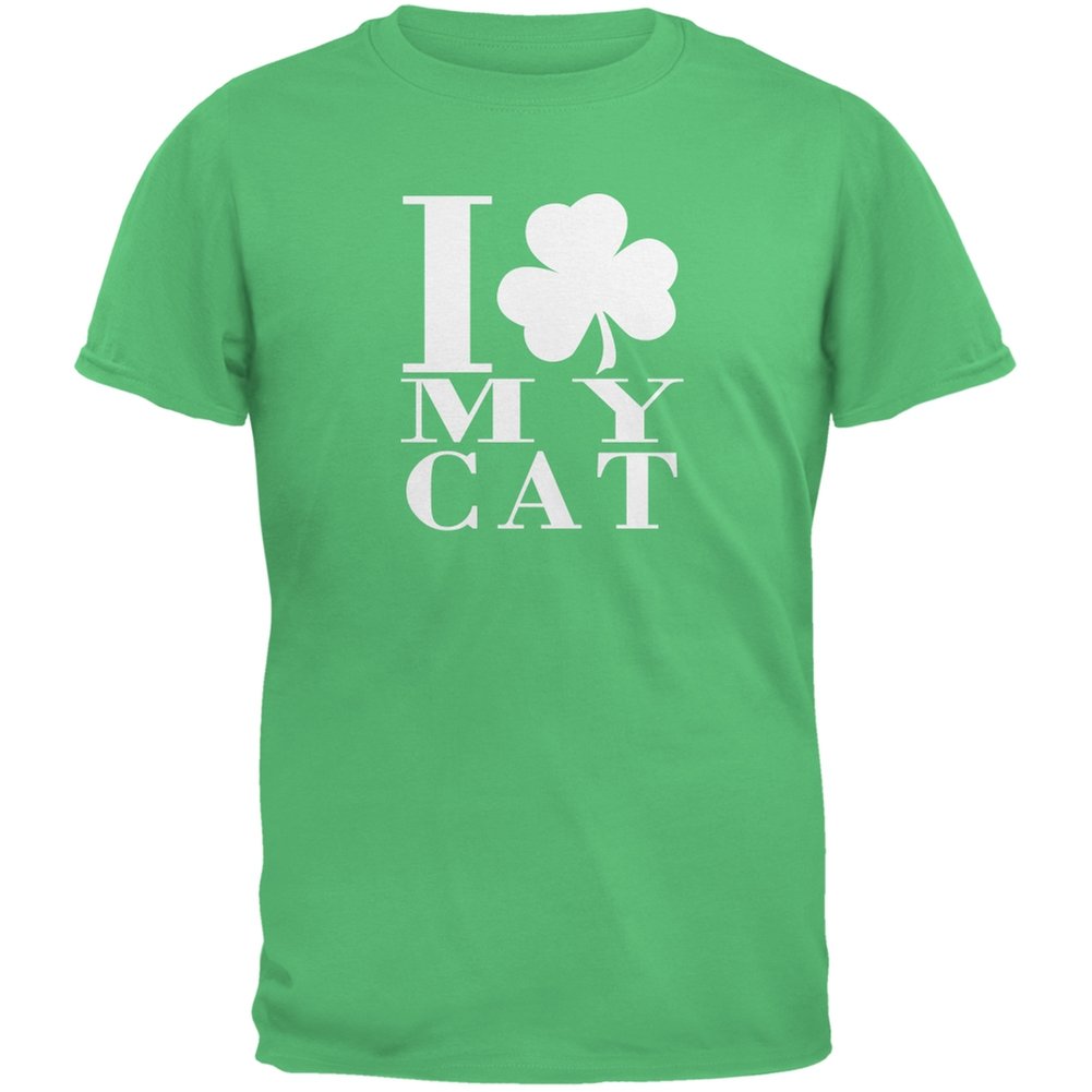 St. Patrick's Day Shamrock Love My Cat Irish Green Adult T-Shirt | Funny St. Paddy's Cat Lover Tee for Men & Women | Perfect for Parties, Parades & Irish Celebrations
