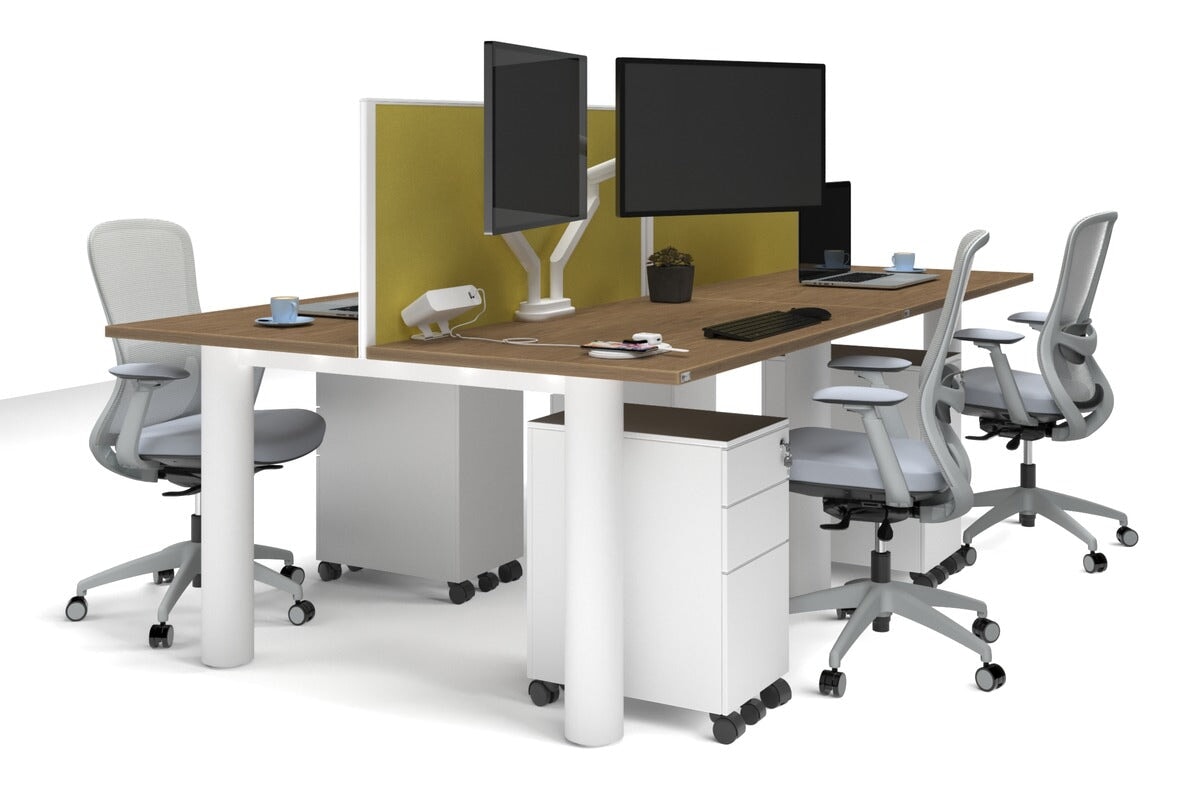 4-Person Quadro Cylinder Leg Office Workstation Desk [1400L x 700W] - Modern Collaborative Workspace Solution for Team Projects & Open Office Layouts
