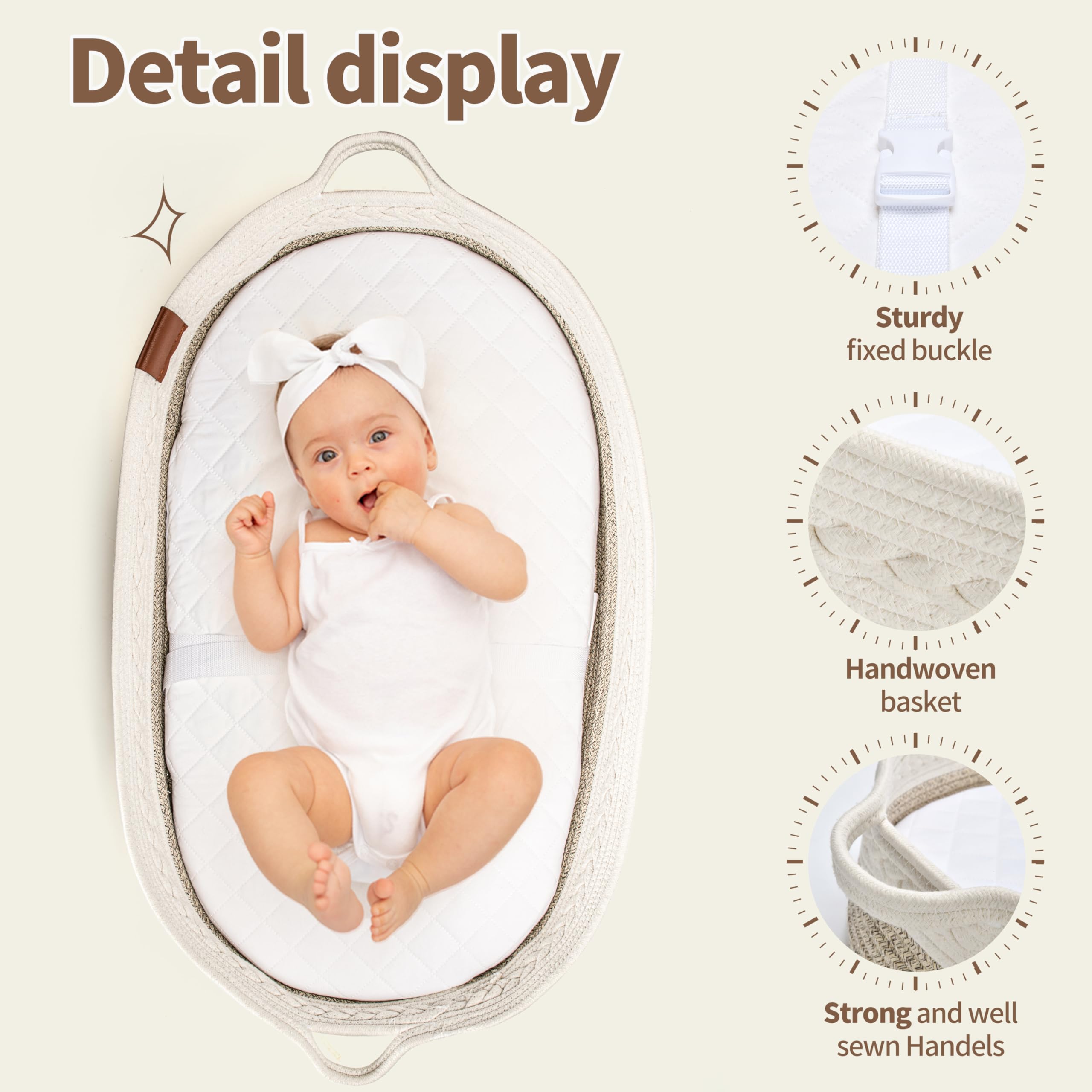 Organic Cotton Baby Changing Basket with Changing Pad – Portable Diaper Caddy for Nursery Dresser | Grey Moses Basket for Newborns | Perfect for Bedroom, Nursery & Travel Baby Care Essentials
