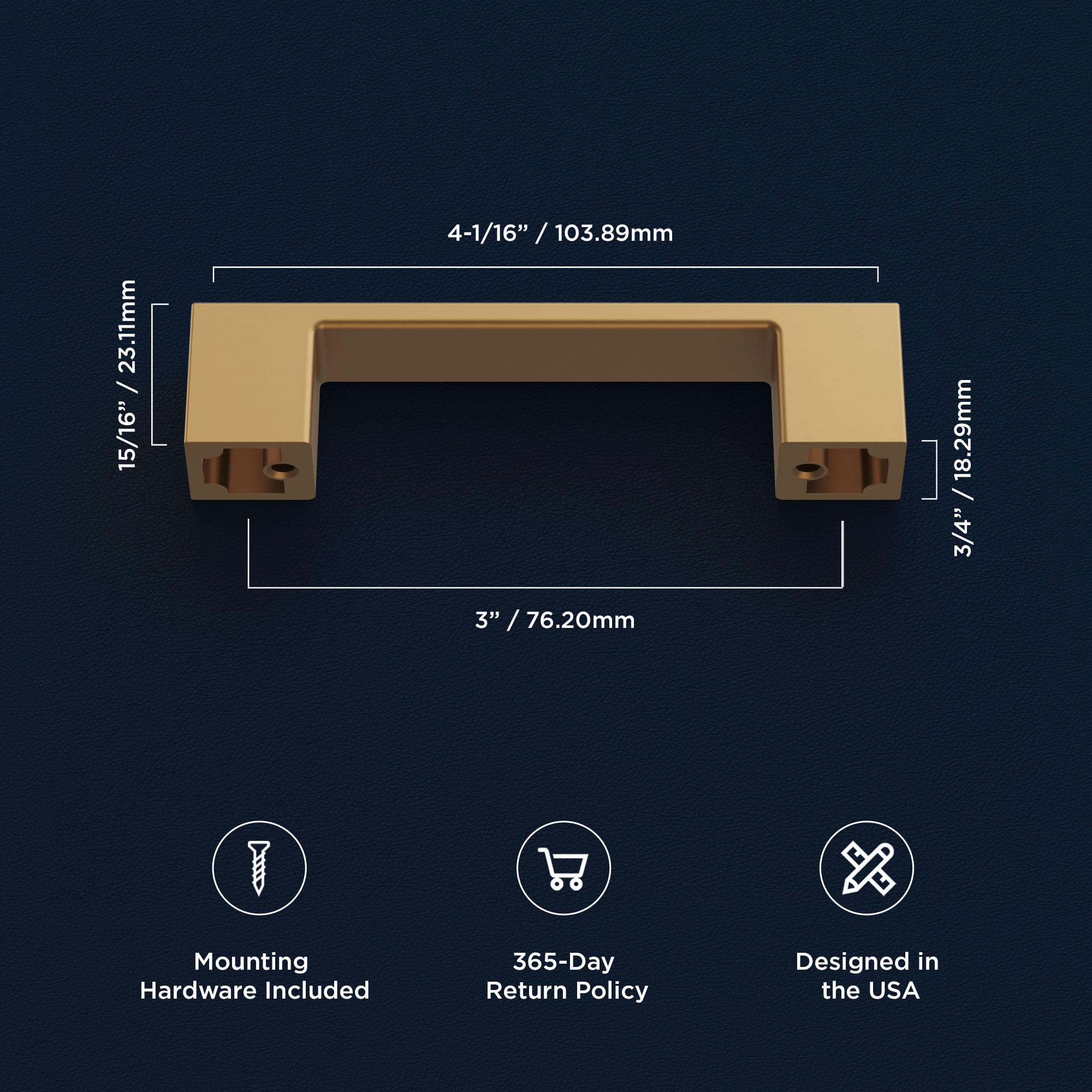 Brushed Brass Cabinet Handles 10 Pack - 3 Inch Hole Center for Kitchen & Bathroom