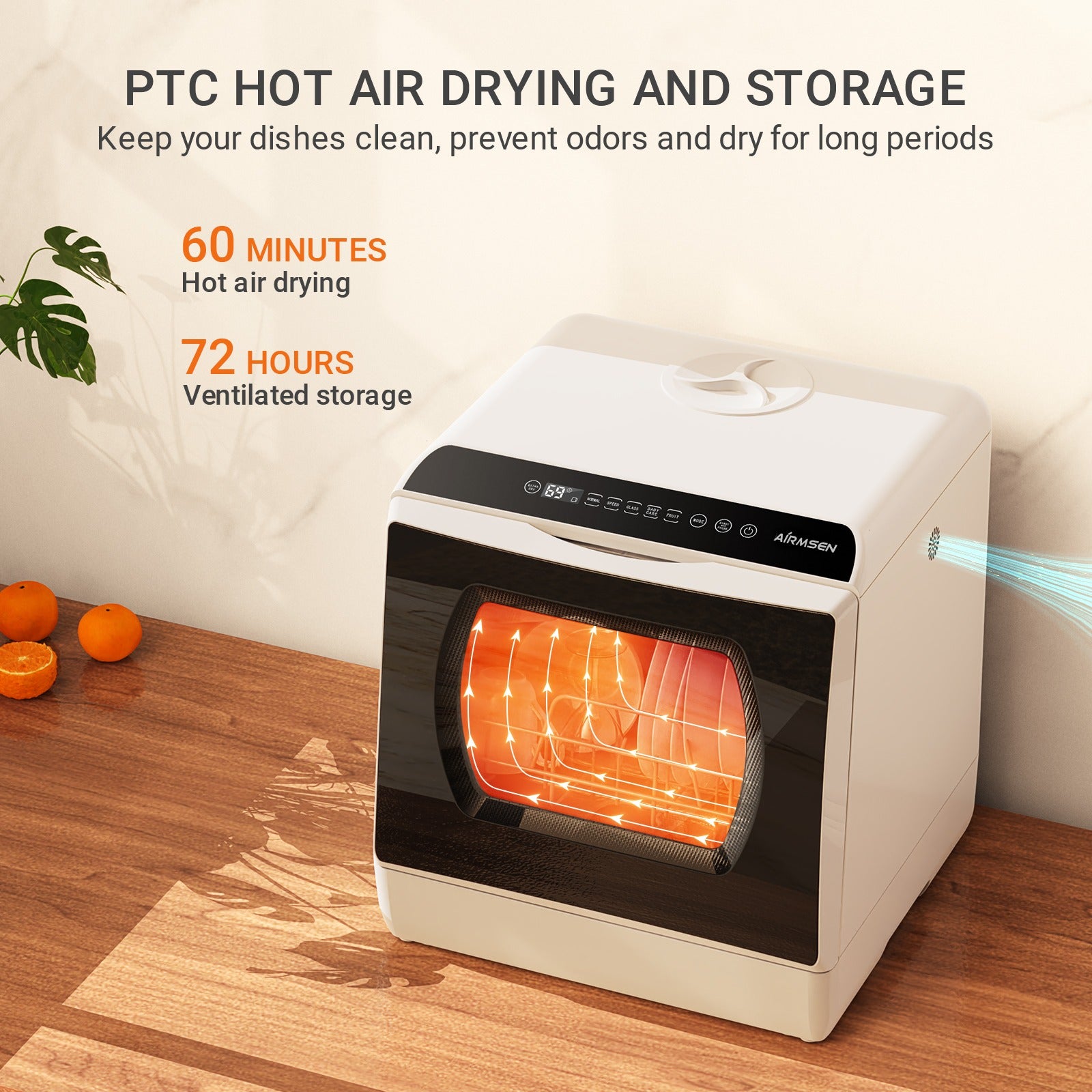 Airmsen TDQR03 Portable Mini Countertop Dishwasher - Compact & Energy Efficient for Small Spaces, White/Black - Perfect for Apartments, RVs, Dorms & Tiny Homes