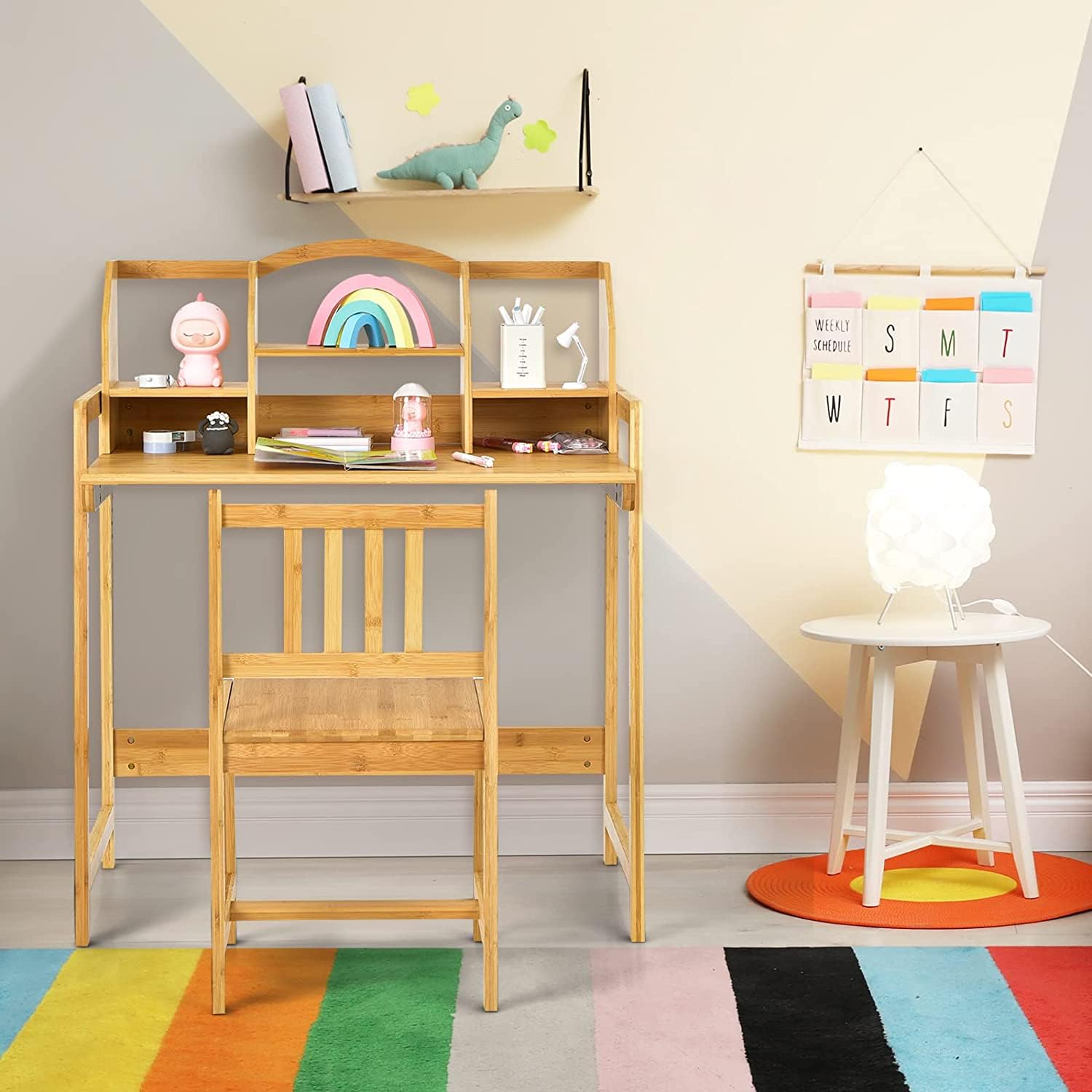UNICOO Adjustable Bamboo Kids Desk and Chair Set - Ergonomic Study Table for Children, Eco-Friendly & Height Adjustable (Natural Wood) - Perfect for Homework, Drawing, and Online Learning at Home