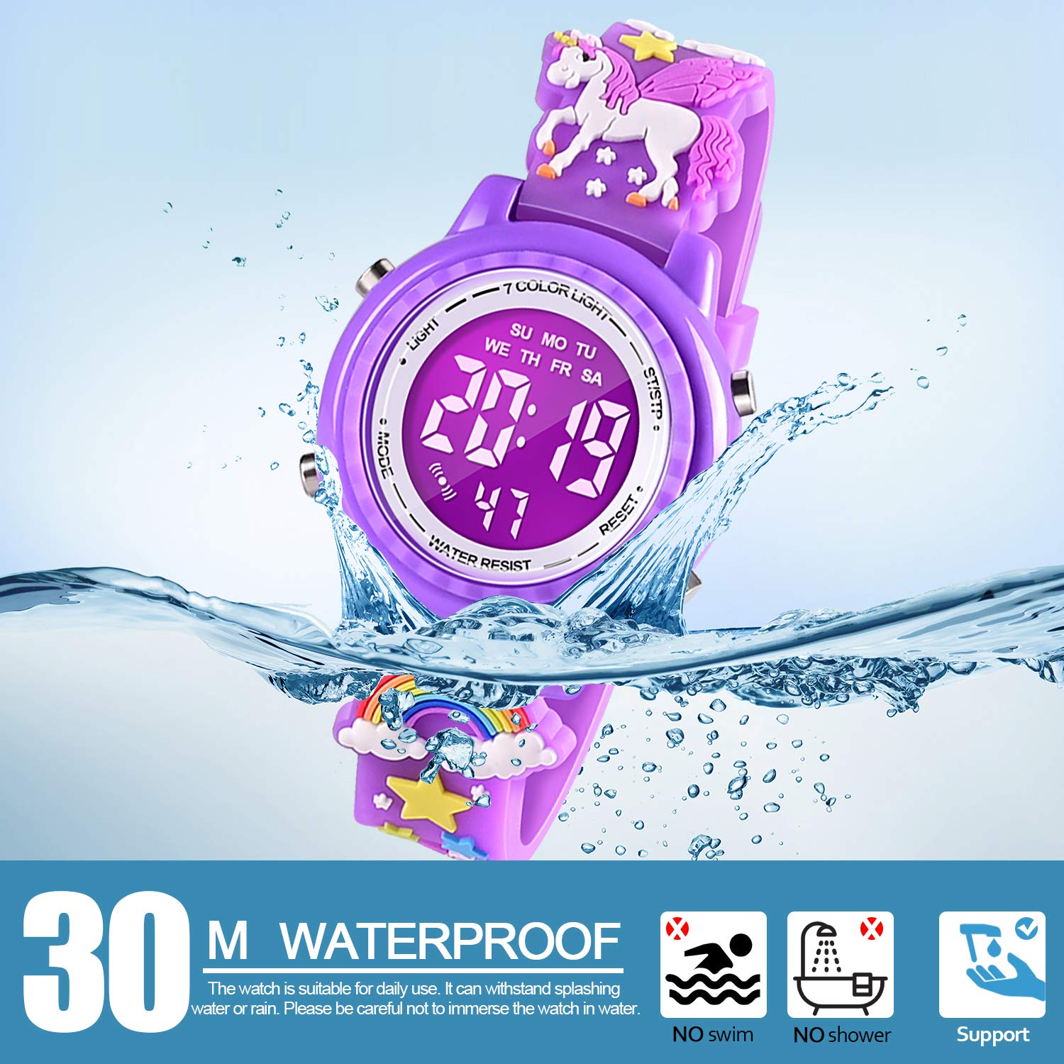 3D Cartoon Waterproof Kids Watches with Alarm - Best Digital Watch Gift for Girls Age 3-10 - Perfect for School, Outdoor Play & Birthday Presents