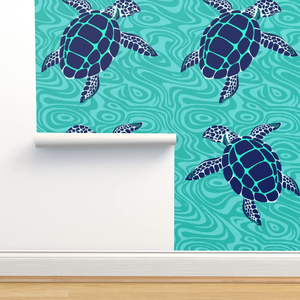 Peel & Stick Removable Wallpaper 9ft x 2ft - Ocean Blue Teal Turquoise Watercolor Mint Pattern | Self-Adhesive Wall Decal for Bedroom, Nursery, Office & Home Decor | Easy DIY Wall Covering