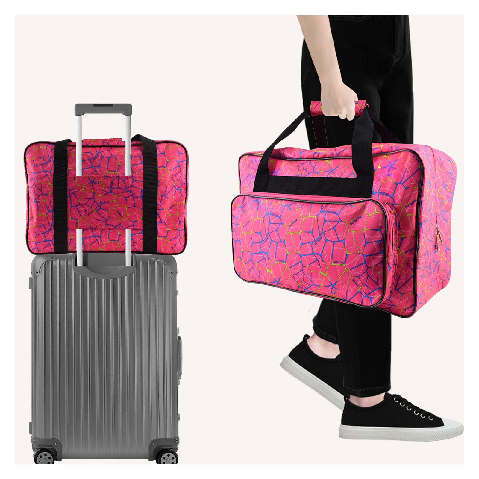 TLBTEK Universal Sewing Machine Carrying Case - Rose Red Canvas Tote Bag with Padded Protection & Storage Pockets | Portable Dust Cover for Singer, Brother, Janome Sewing Machines | Perfect for Home Use, Quilting Classes & Craft Storage