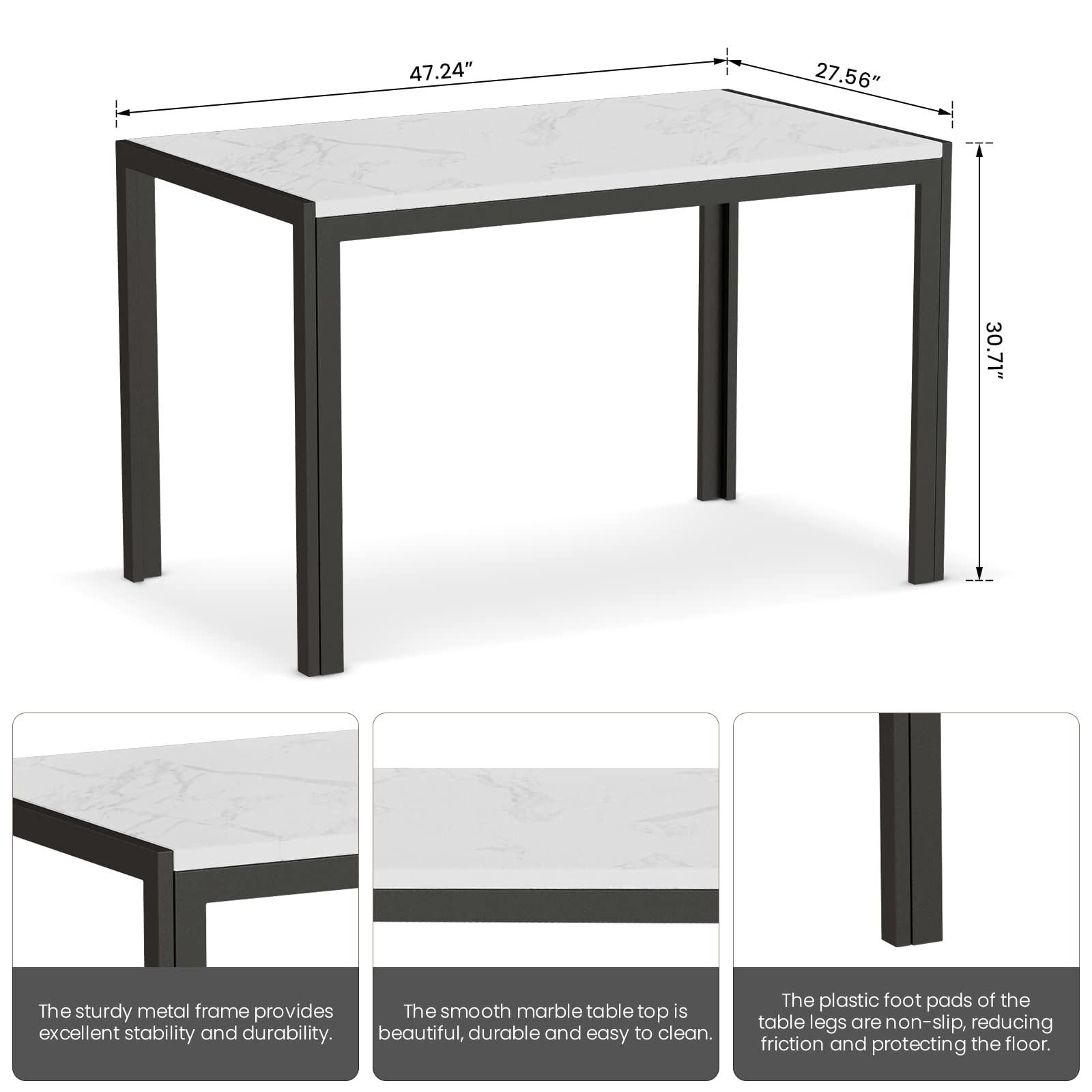DKLGG 5-Piece Modern Dining Table Set for 4 - Faux Marble Kitchen Table with 4 Chairs, Space-Saving Home Furniture for Small Spaces | Perfect for Apartments, Breakfast Nooks & Cozy Family Dinners