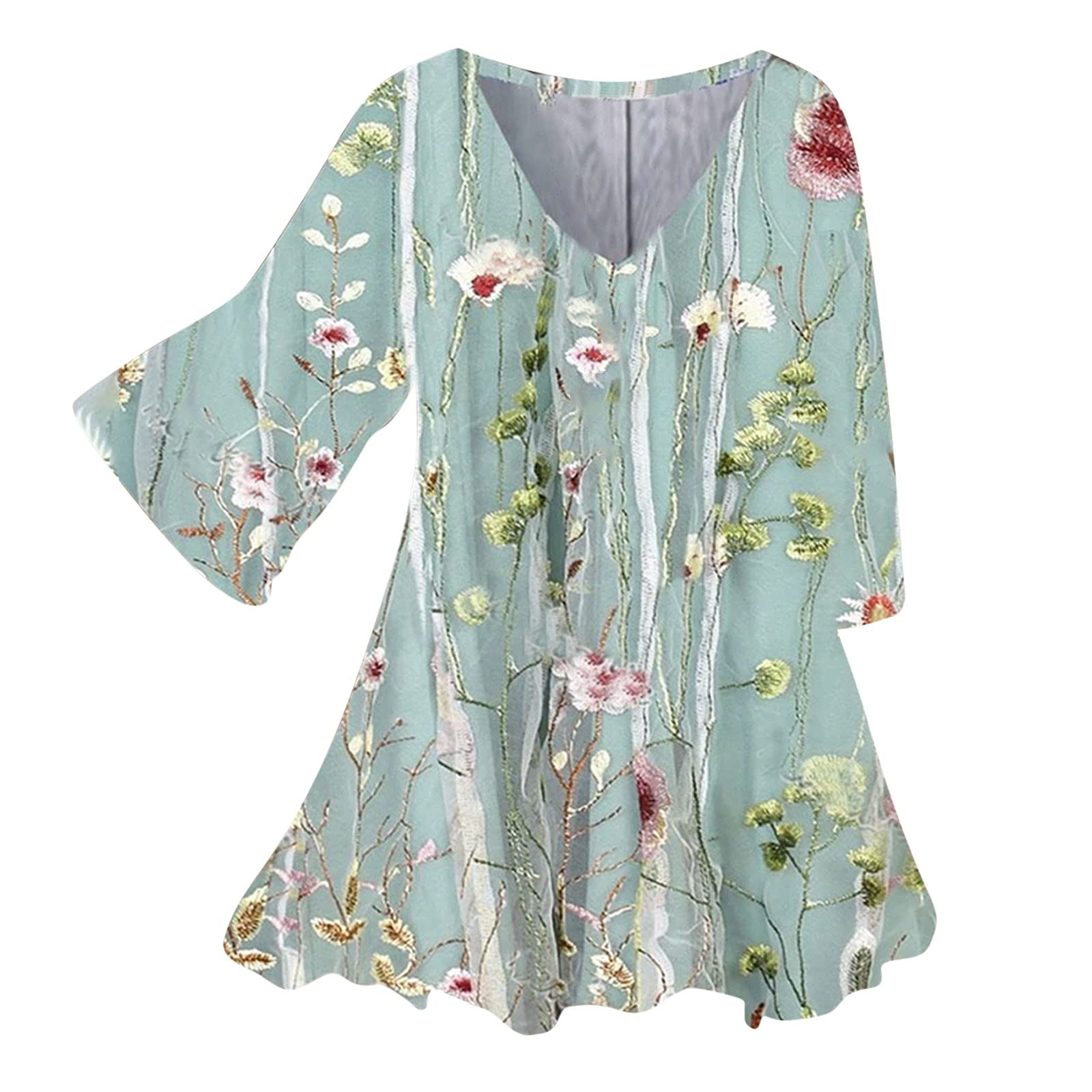 Women's Floral Graphic V-Neck Short Sleeve Tunic T-Shirt - Loose Fit Oversized Summer Top & Trendy Blouse | Perfect for Casual Outings, Beach Wear & Vacation Outfits