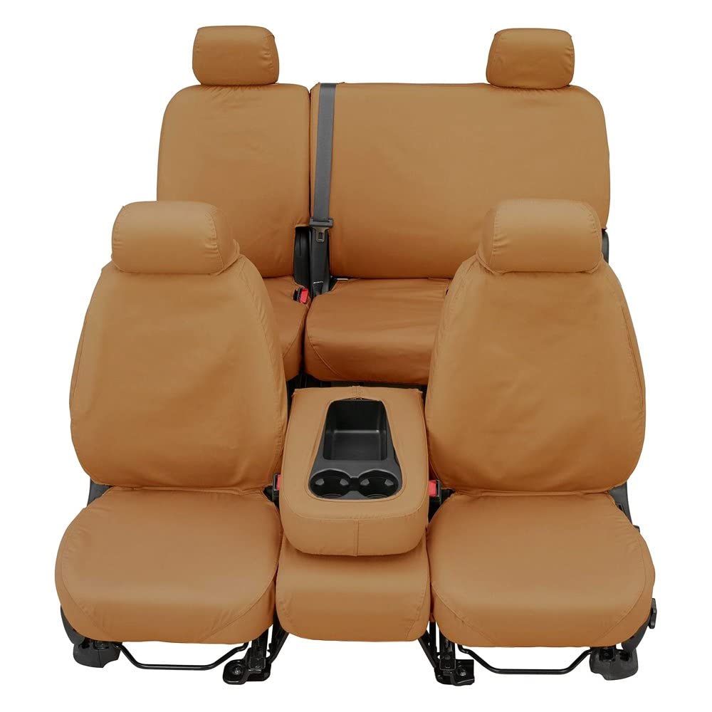 Covercraft Custom-Fit Rear-Second Seat Bench SeatSaver Seat Covers - Polycotton Fabric, Tan | Durable Car Seat Protectors for Pets, Kids & Spills | Perfect for SUVs, Trucks & Family Vehicles