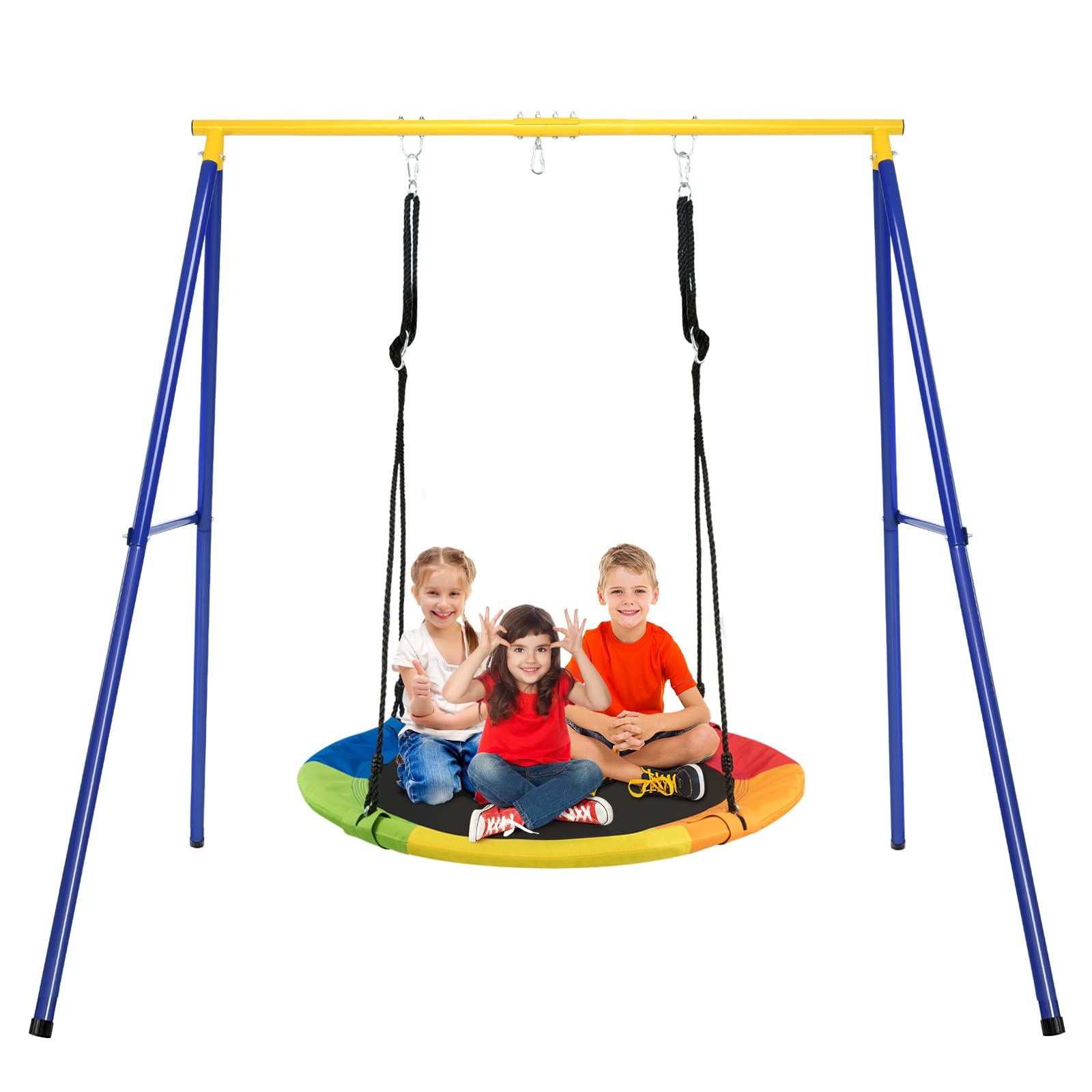 Costzon 550lbs Heavy Duty A-Frame Swing Set Stand with 40'' Saucer Swing - Adjustable Ropes & Ground Stakes for Backyard, Indoor Outdoor Kids Play - Perfect for Gardens, Parks, and Playgrounds