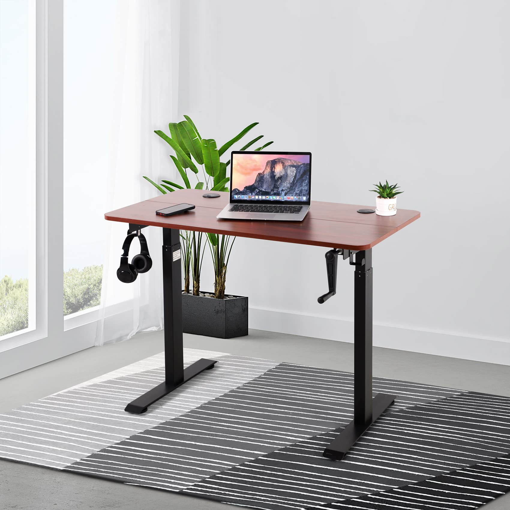 UNICOO Adjustable Height Standing Desk with USB & Wireless Charger - Ergonomic Home Office & Gaming Computer Table (Walnut, M2) - Perfect for Work from Home, Gaming, and Study Spaces