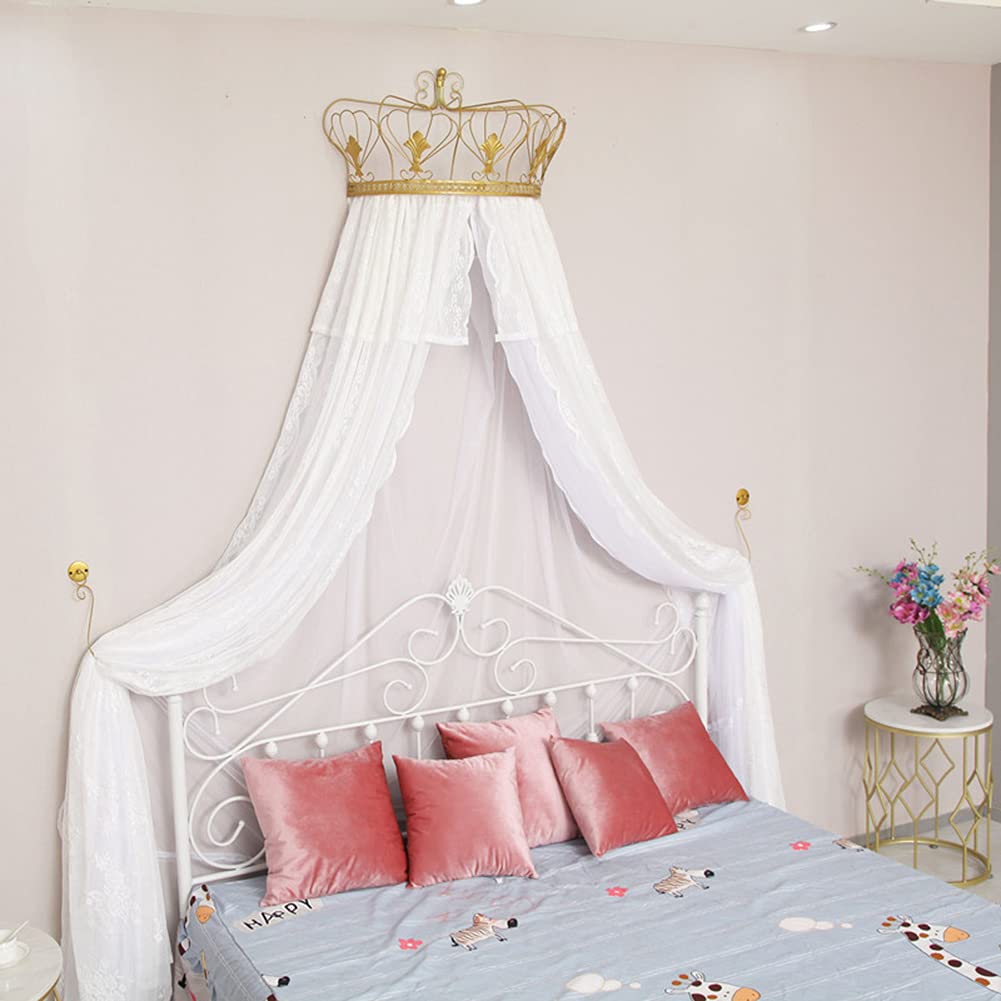 SSLW Princess Lace Bed Canopy with Crown - Kids Play Tent for Reading & Games, Round Lace Dome Netting Curtains for Baby Boys & Girls Bedroom Decor | Perfect for Nursery, Playroom & Dreamy Sleepovers