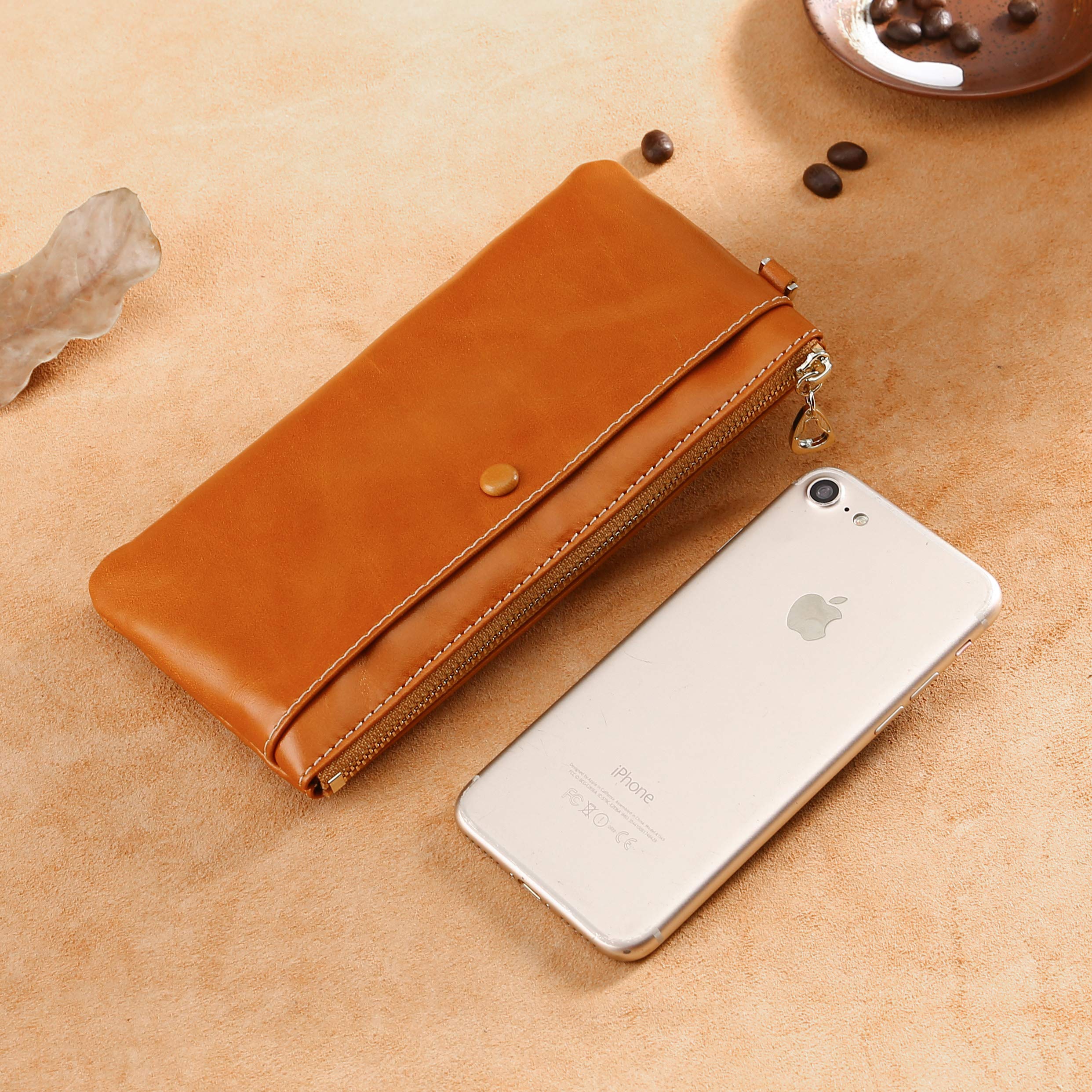 Women's Orange Leather Wristlet Clutch Wallet with Detachable Strap - Fashionable Crossbody Purse for Evening Parties, Shopping & Daily Use