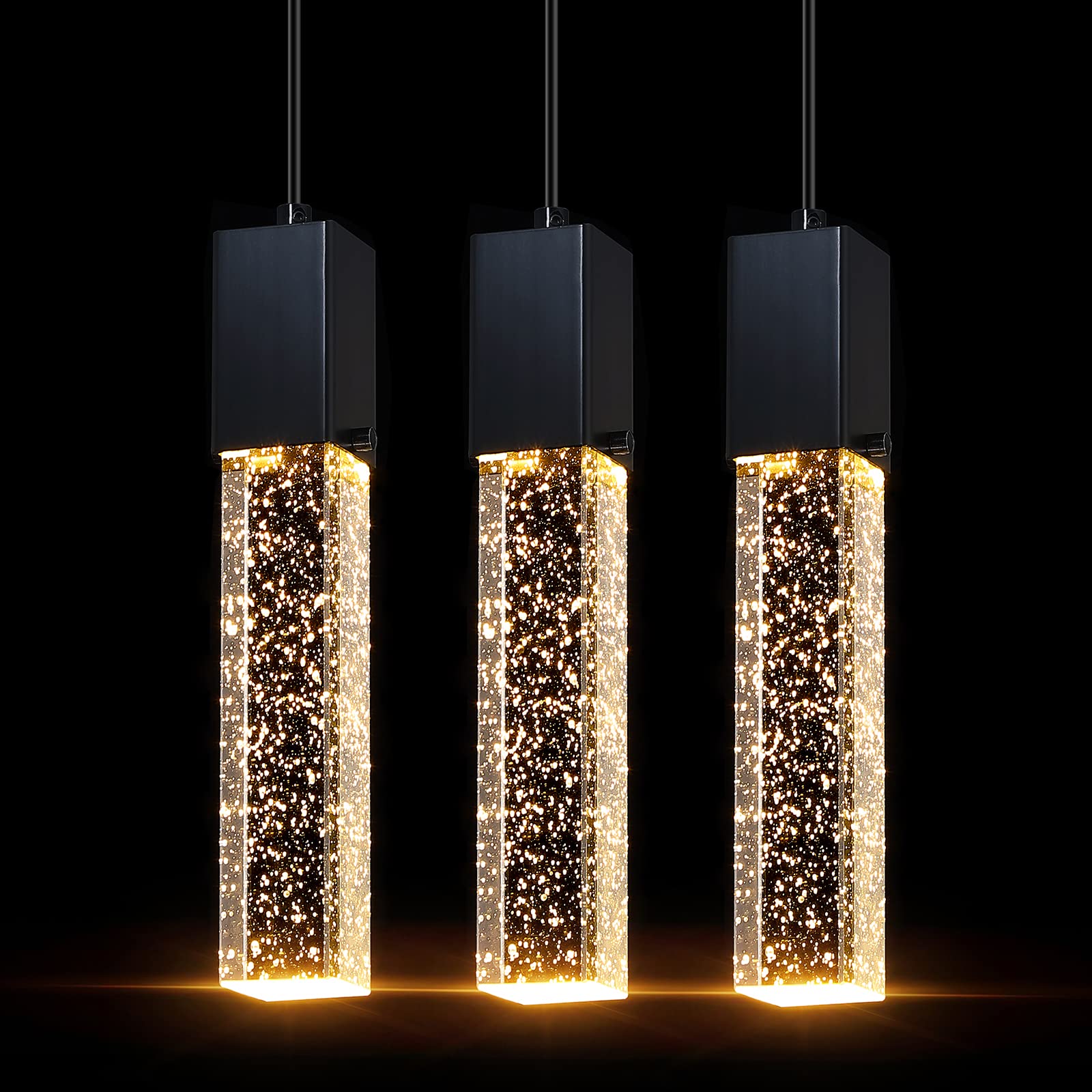 Modern Mini Integrated Hanging Crystal Pendant Light - 3 Pack Black UL Listed Kitchen Island Lighting for Dining Room, Bedroom & Hallway | Elegant Ceiling Fixture for Home Decor & Ambient Lighting