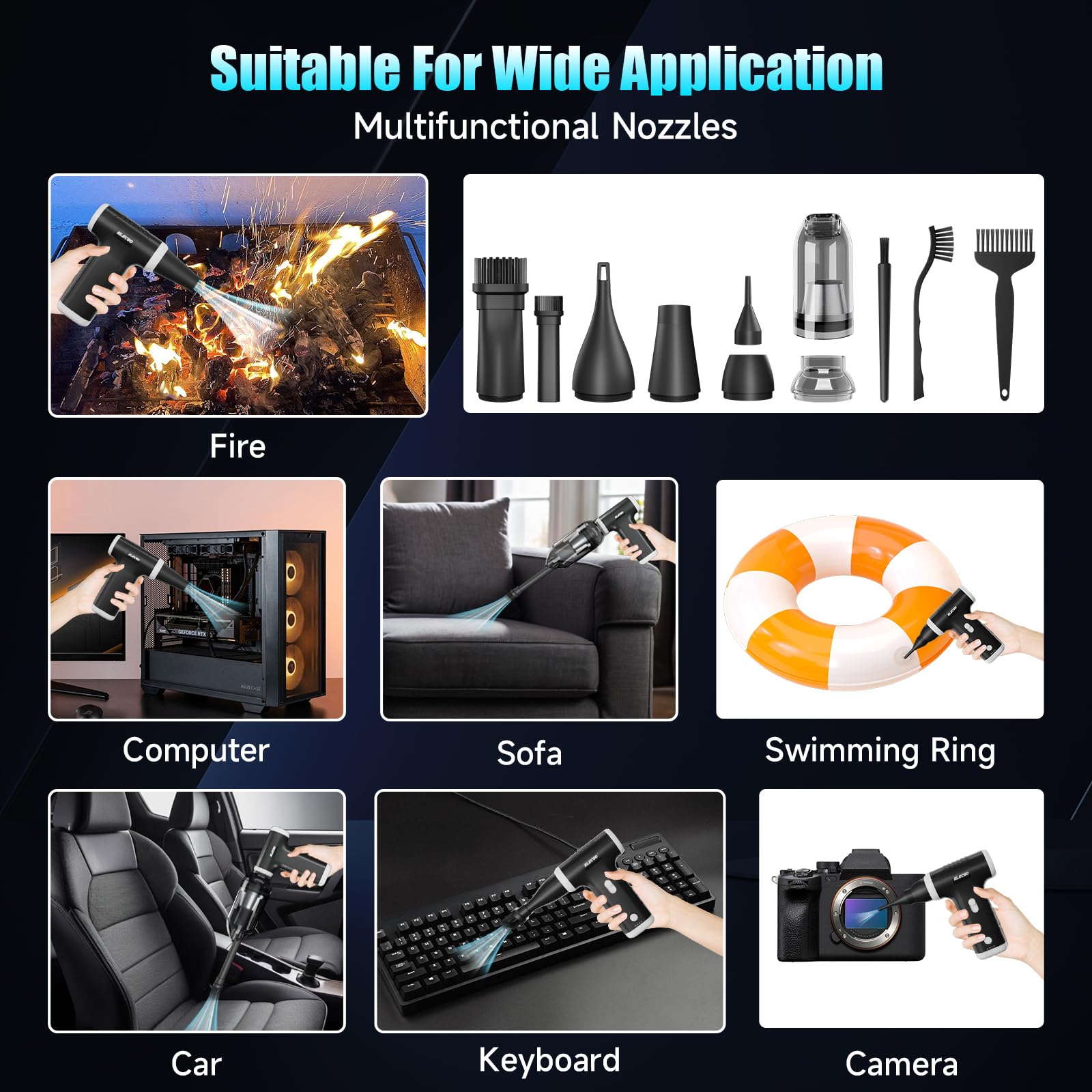 2 in 1 Electric Air Duster & Vacuum Cleaner - 150,000 RPM High Speed, Brushless Motor, Adjustable Speed - Perfect for Home, Car, Keyboard, Computer Cleaning & Dust Removal