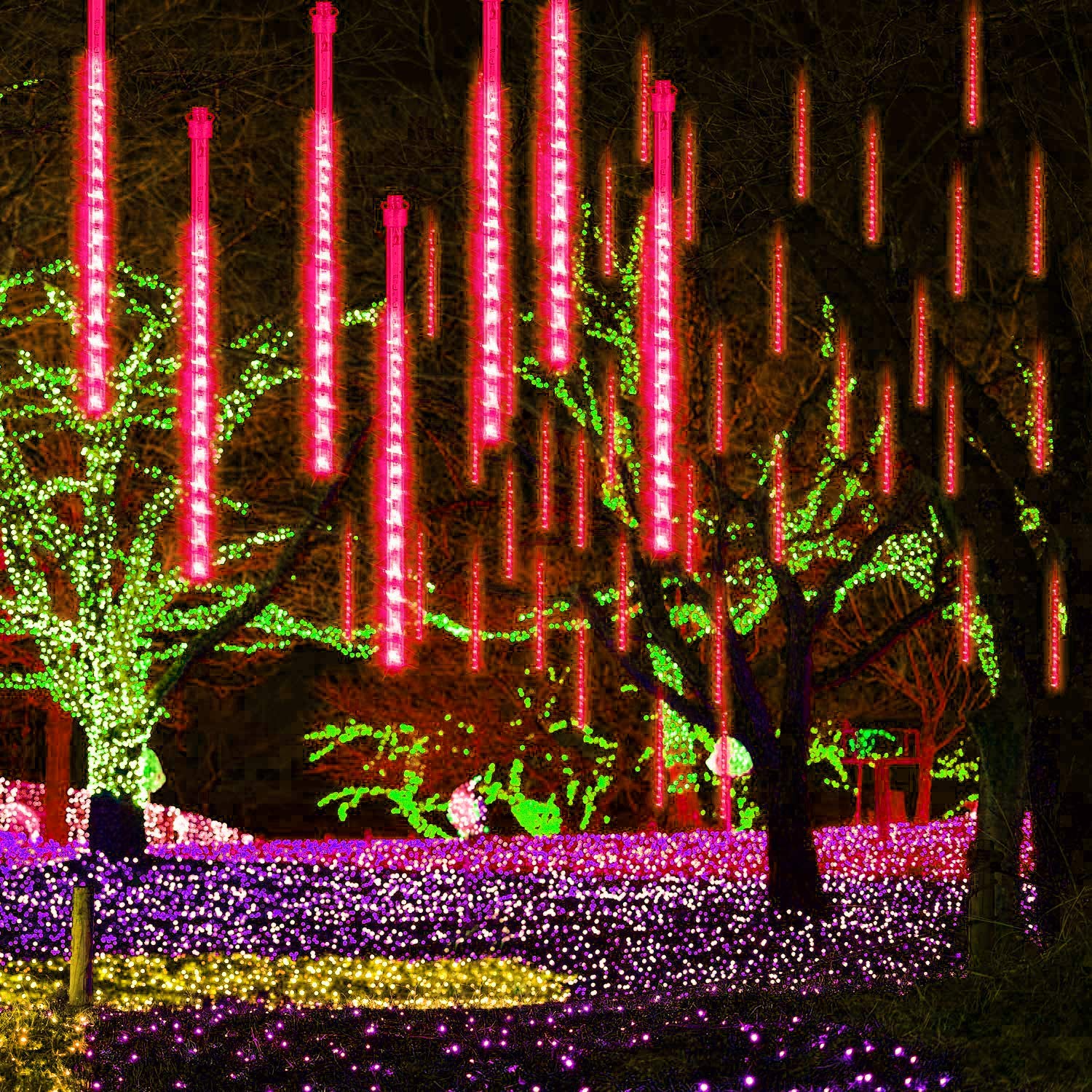 Solar Powered Outdoor String Lights - 30cm 10 Tubes 360LEDs Waterproof Meteor Shower Lights for Wedding, Garden, Patio, and Home Decoration (Red) | Create Magical Ambiance for Parties, Holidays & Outdoor Events
