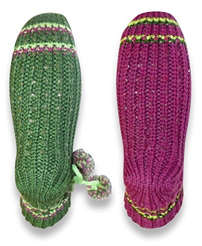 Women's Non-Slip Crochet Knitted Slipper Socks with Pom Poms - Cozy House Shoes for Winter, 2-Pack - Perfect for Indoor, Lounge, and Gift Giving