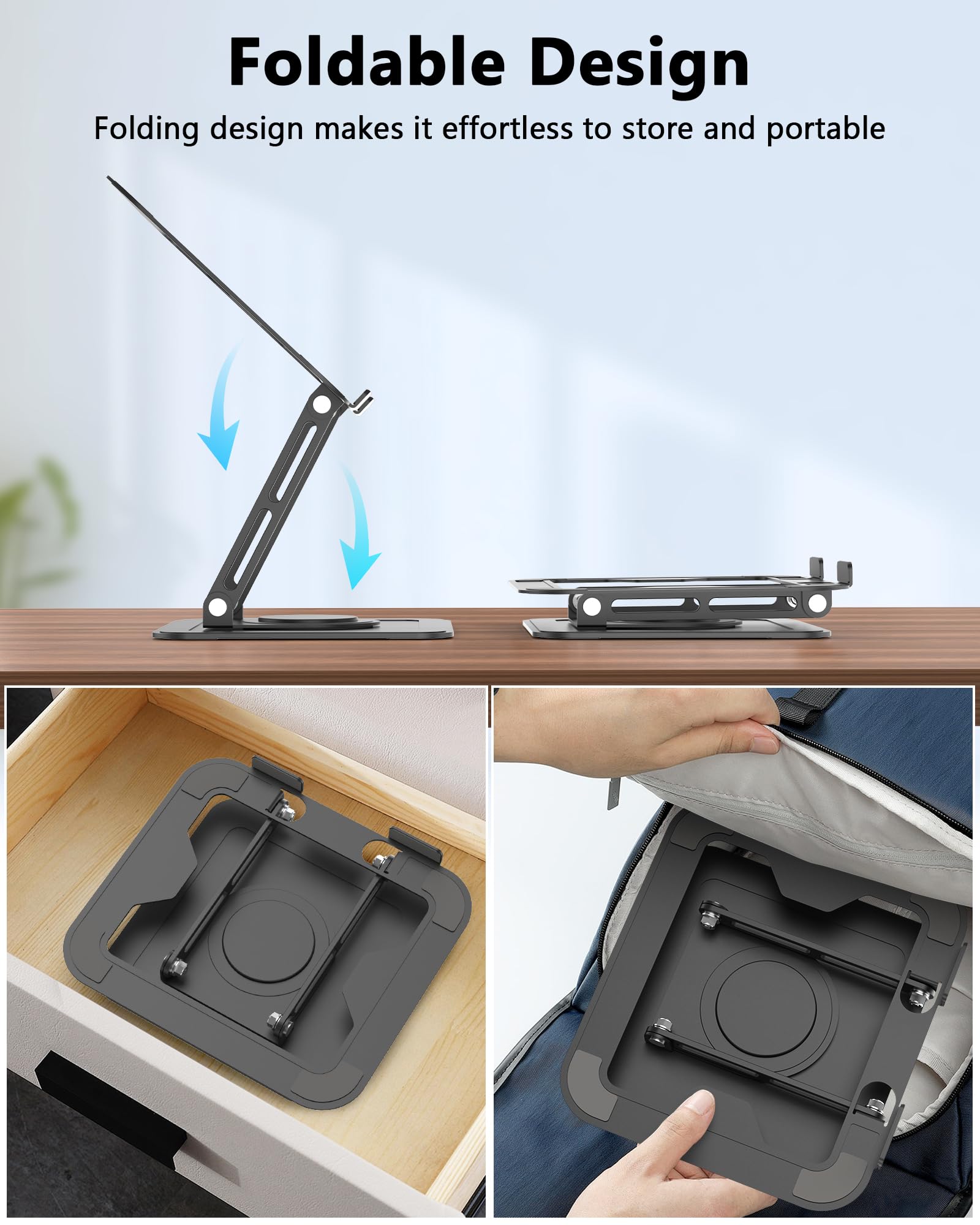 NTMY Foldable 360° Rotating Laptop Stand - Ergonomic Adjustable Metal Desk Stand for MacBook, Acer, Lenovo, Dell (10-16