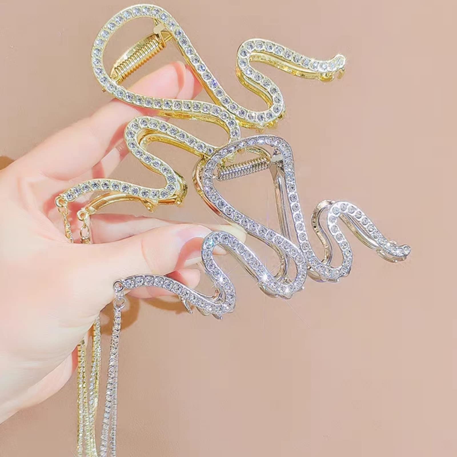 Rhinestone Tassel Hair Clips for Women - Large Metal Claw Clips for Thick Hair | Party & Wedding Accessories