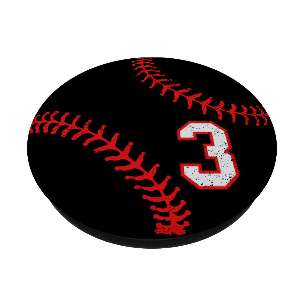 Red and Black Baseball Number 3 Phone Stand - PopSockets PopGrip Swappable Grip for Phones & Tablets | Perfect for Sports Fans, Office Desk & Travel Accessories