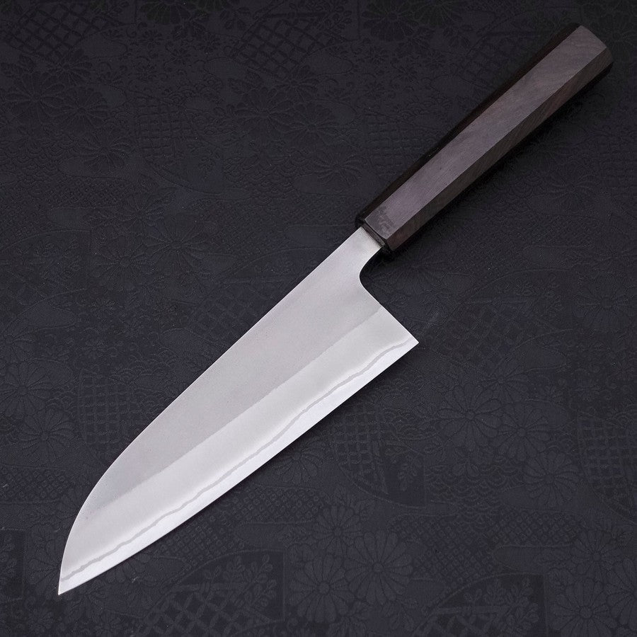 Premium Santoku Knife 165mm - White Steel #2 with Nashiji Finish & Ebony Handle - Japanese Kitchen Knife for Slicing, Dicing, and Chopping Vegetables, Meat, and Fish