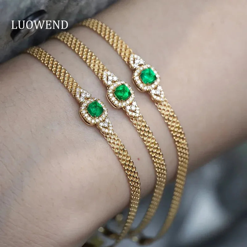 18K Yellow Gold Diamond & Natural Panjshir Emerald Bracelet for Women - Romantic Wedding Jewelry Gift for Anniversary, Engagement & Special Occasions
