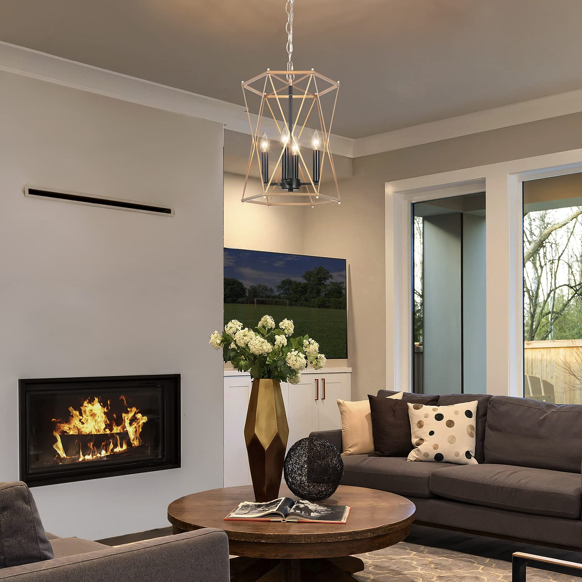 Modern 4-Light Gold Chandelier - Durent Lighting Metal Pendant Fixture for Kitchen Island, Bedroom, Dining Room | Elegant Lighting for Home & Office Decor
