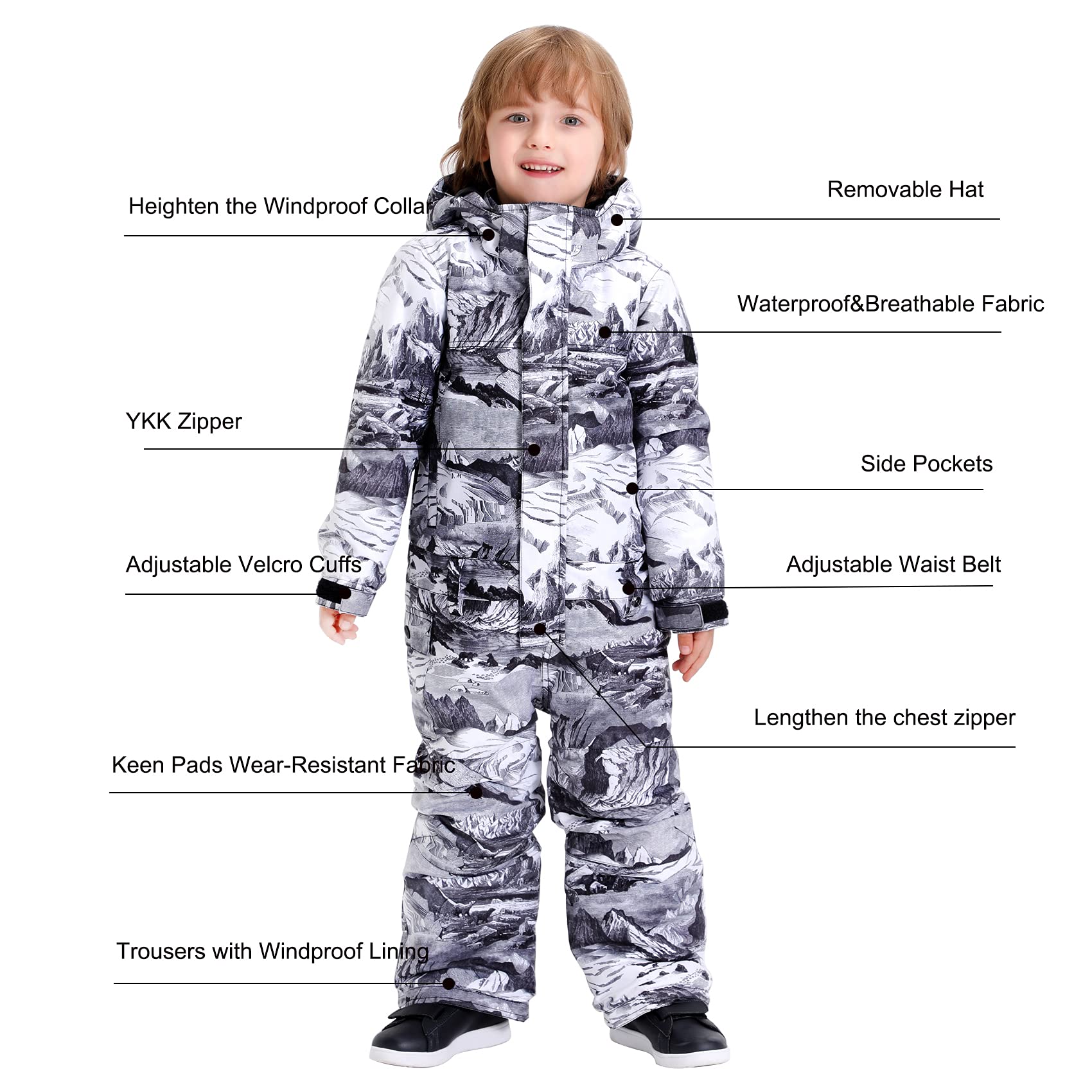 GSOU SNOW Kids Ski Suit - Waterproof & Windproof One-Piece Snowsuit for Boys & Girls - Snowboarding, Skiing & Winter Outdoor Activities