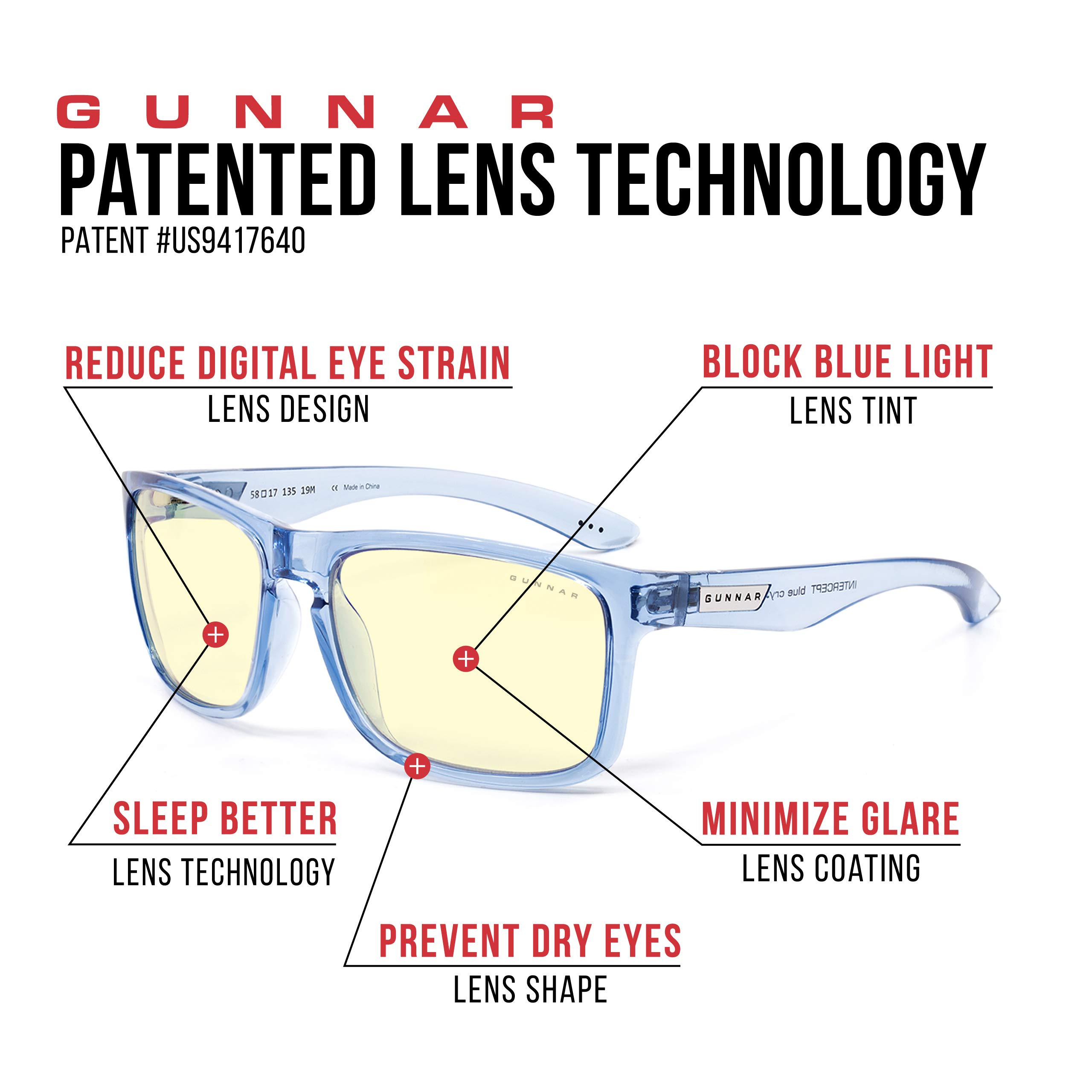 GUNNAR Blue Light Blocking Glasses for Gaming & Computer Use - 35% Blue Light Protection, Reduces Digital Eye Strain, Dry Eyes & Headaches - Crystal Lens Technology - Ideal for Gamers, Office Workers & Night Screen Users