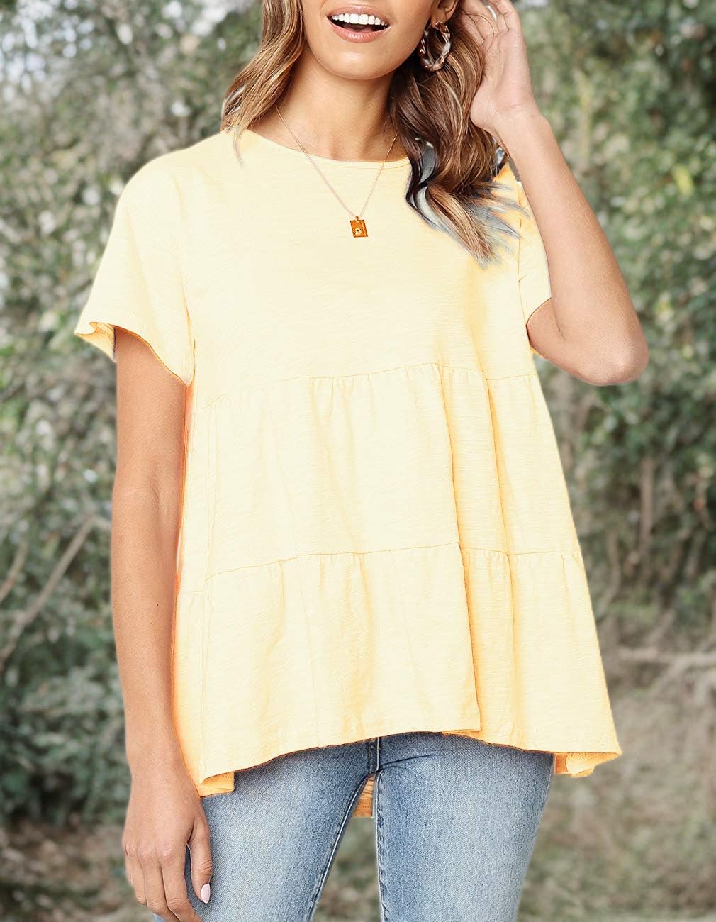 Sanifer Women's Peplum Tops - Short Sleeve Casual Summer T-Shirts & Tunics | Cute Blouses for Beach, Office & Everyday Wear