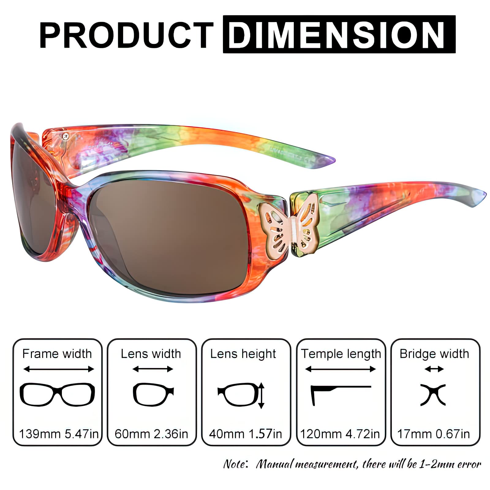 FIMILU Polarized Sunglasses for Women UV400 Protection Wrap Around Fashion Sunglasses with Butterfly Decor - Perfect for Driving, Beach & Outdoor Activities