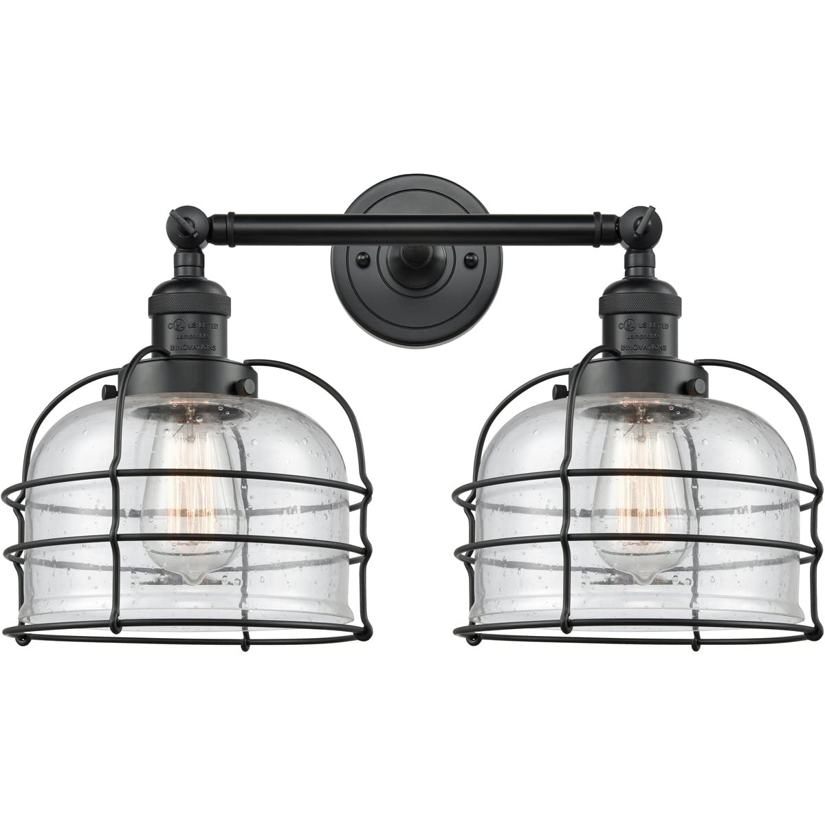 Innovations 208L-BK-G74-CE 2-Light Vertical Bathroom Vanity Light Fixture in Matte Black - Perfect for Modern Bathroom, Powder Room & Dressing Area Lighting