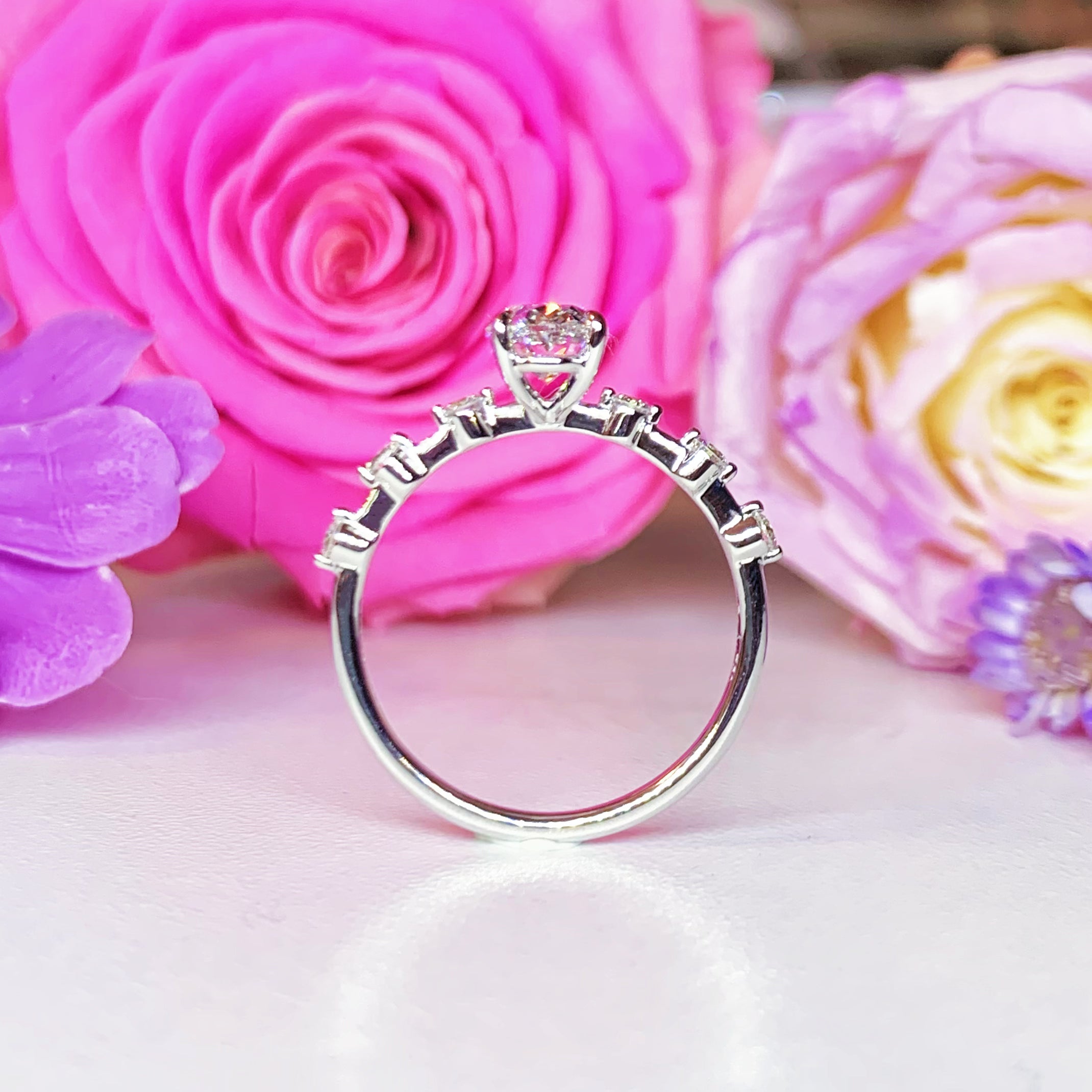 Oval Side Stone Diamond Engagement Ring Setting - 14K White Gold Prong Setting for Wedding & Proposal - Perfect for Bridal Jewelry & Anniversary Gifts
