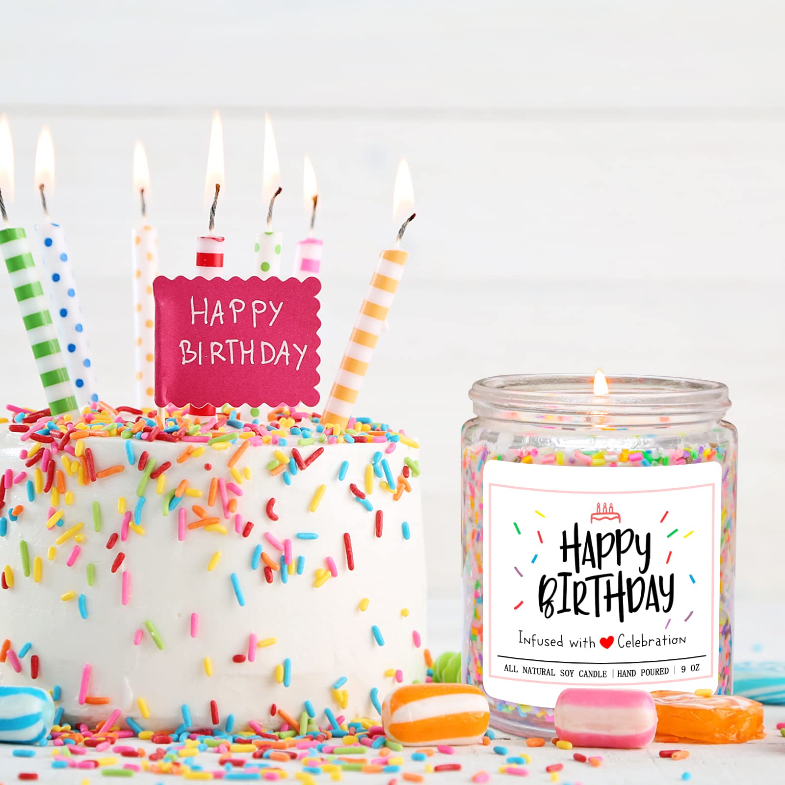 Vanilla Cream Scented Birthday Candles with Sprinkles - Unique Handmade Gift for Women & Men | Best Friend Present, Party Decor, Romantic Home Ambiance